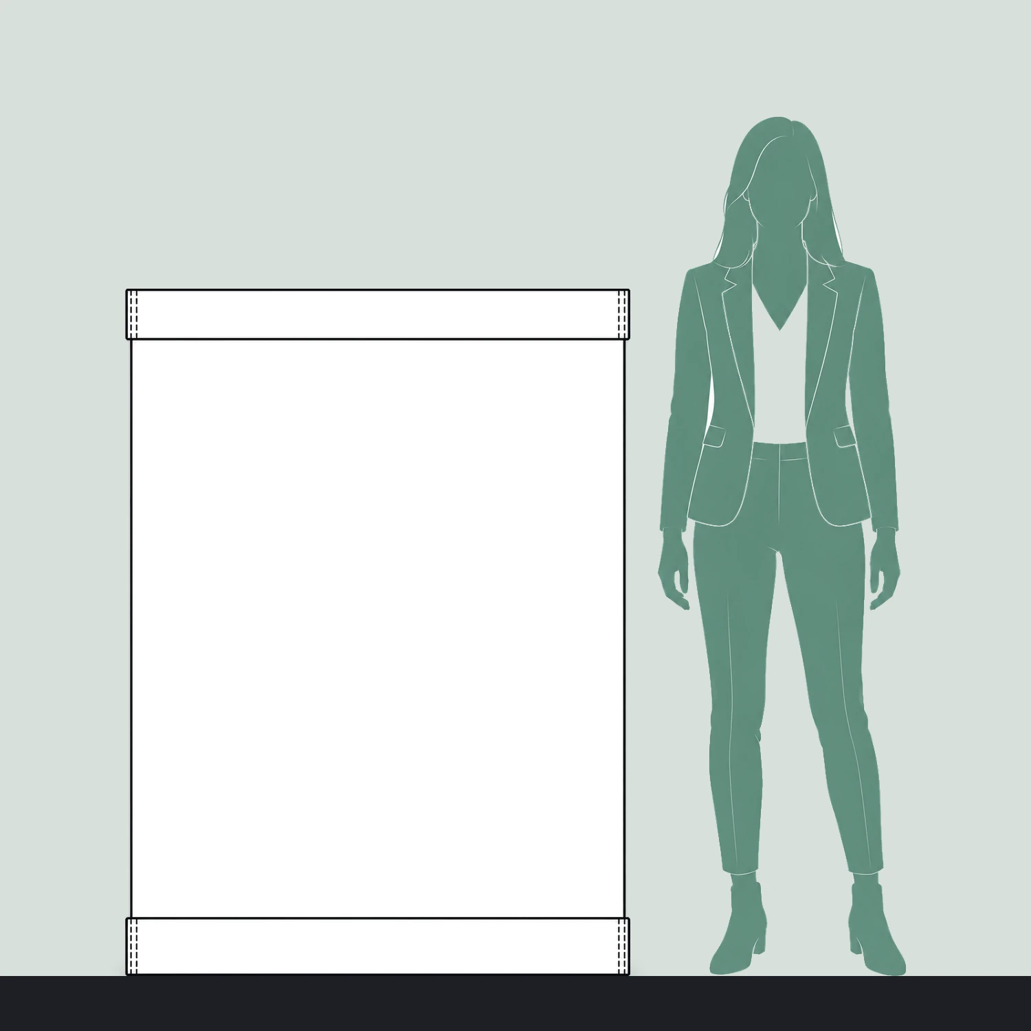 Scaffold Banner 1m x 1.36m, PVC size compared with a person