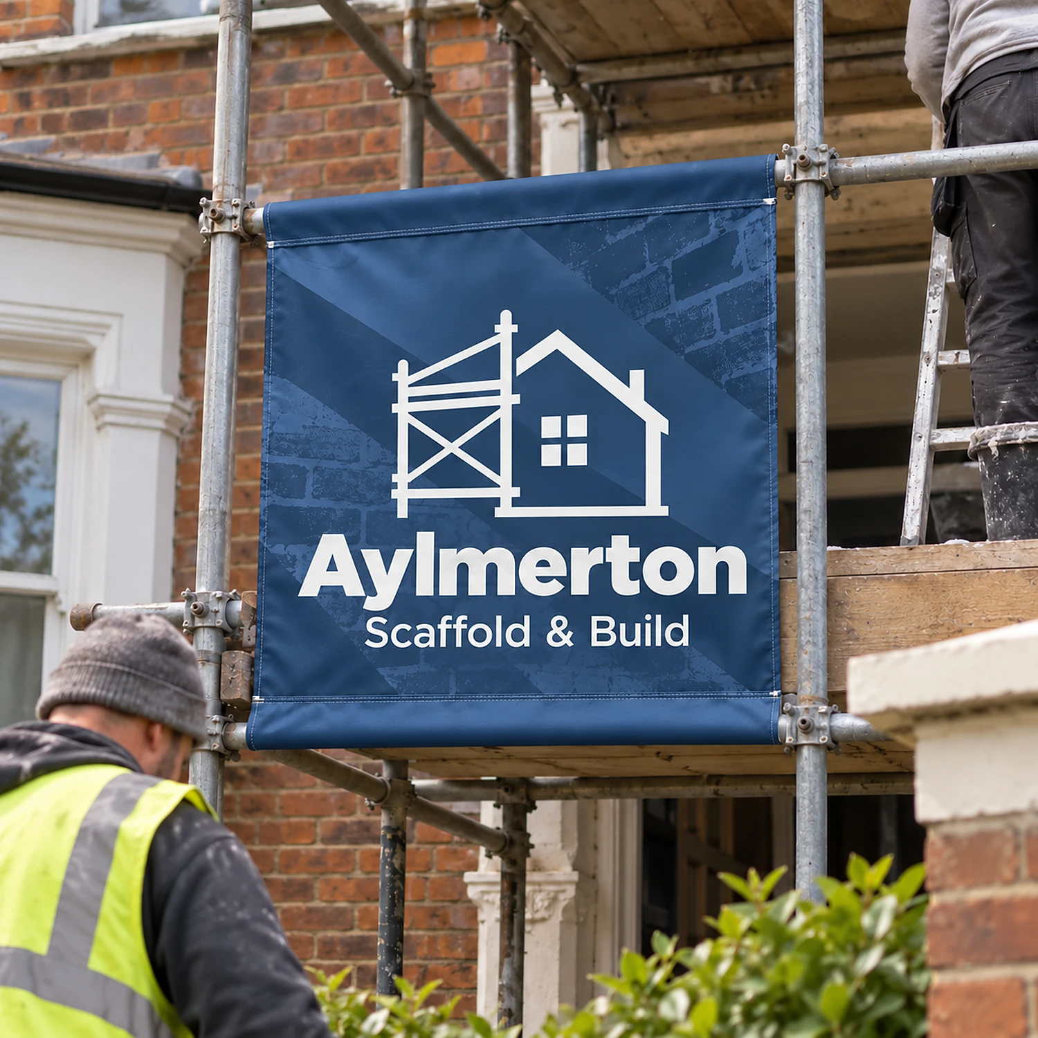 Scaffold Banner 1m x 1m, Flag Polyester, shown with example artwork