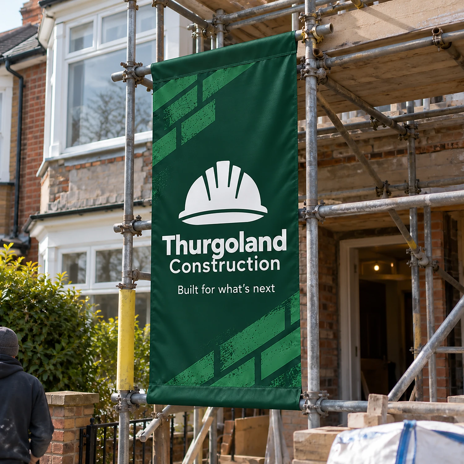 Scaffold Banner 1m x 2m, Flag Polyester, shown with example artwork