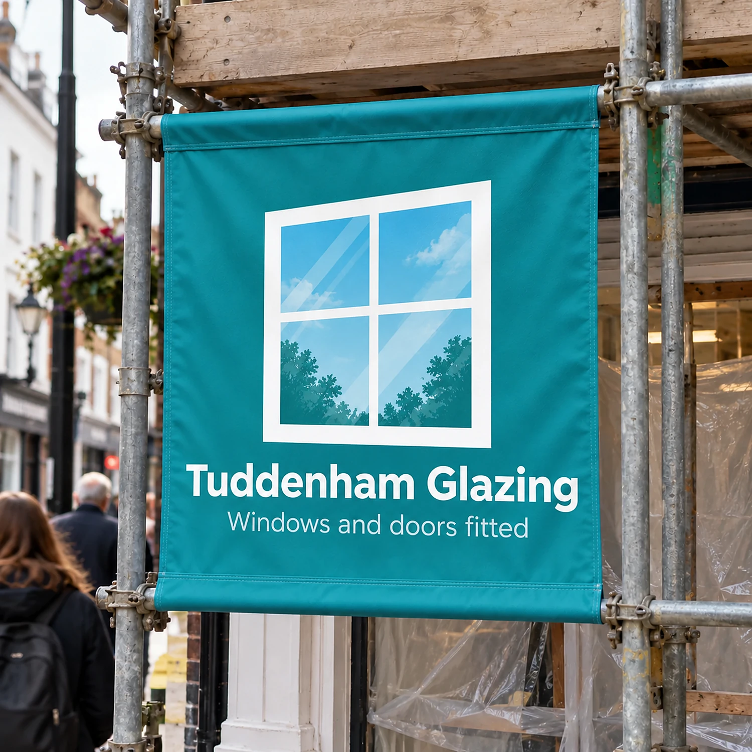Scaffold Banner 1m x 3m, Flag Polyester, shown with example artwork
