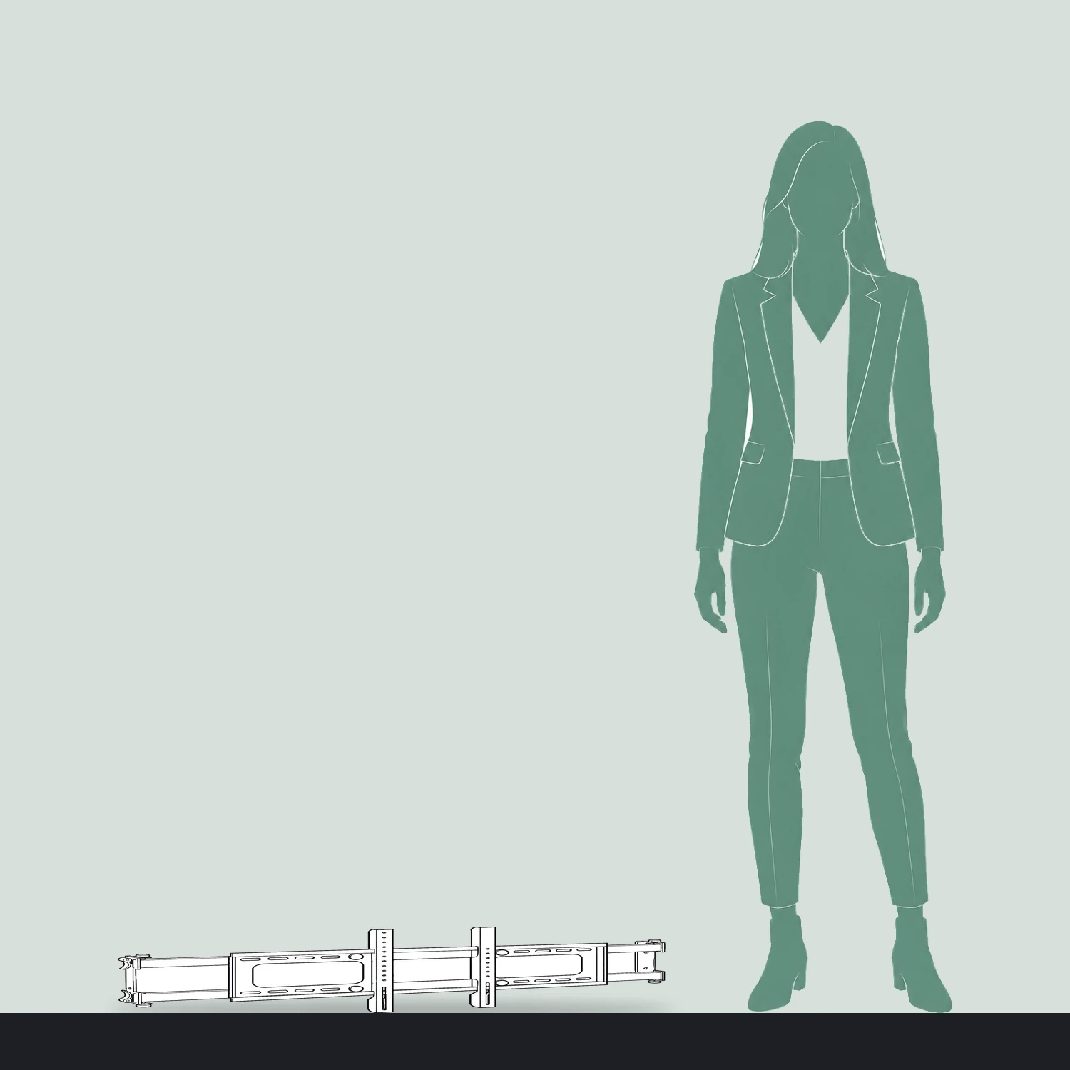 Screen mount kit width compared with a person