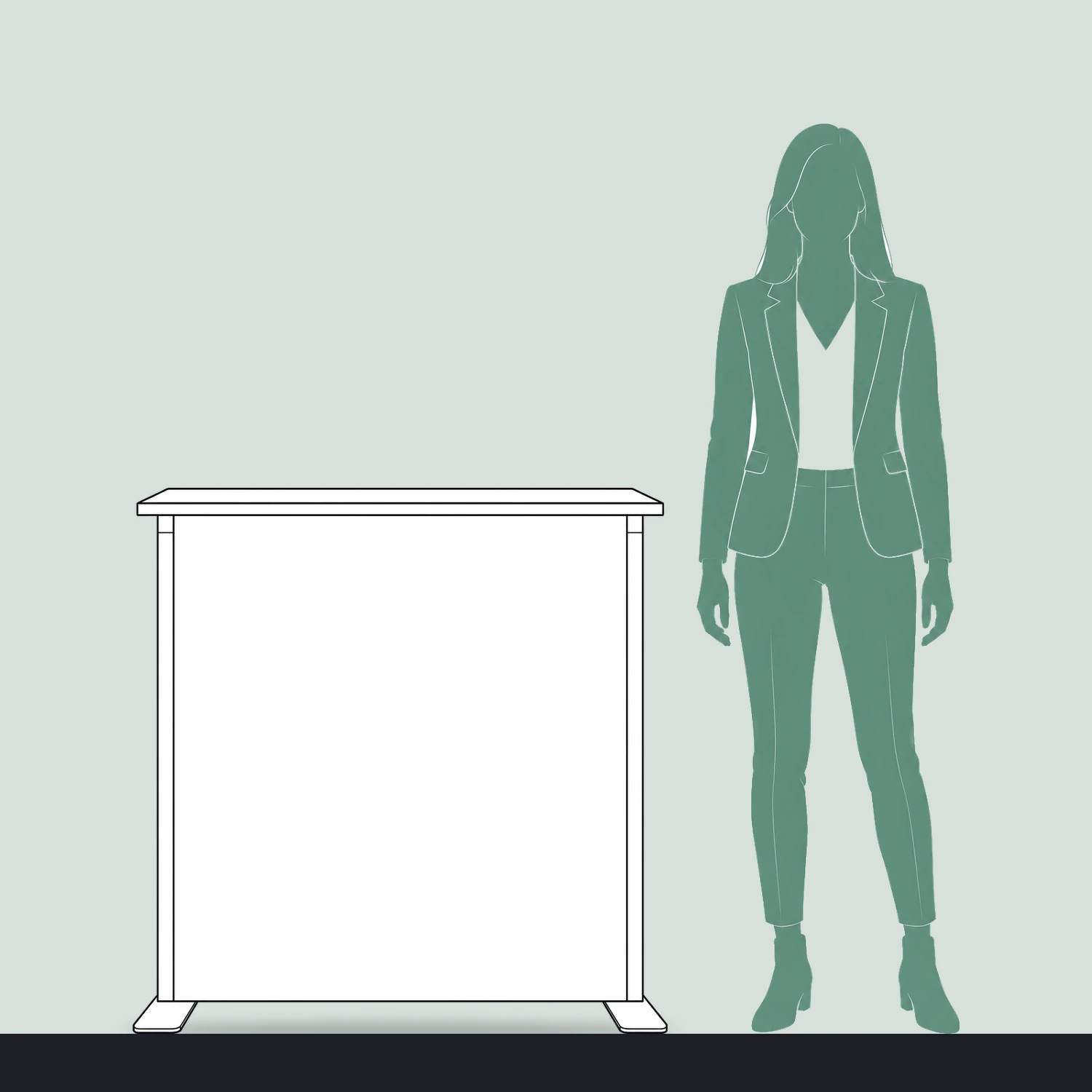 SEG Fabric LED Lightbox Counter size compared with a person