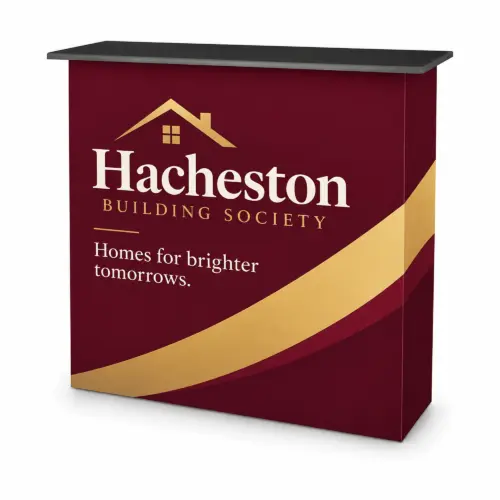 SEG Fabric Pop Up Counter - 1020 x 1065 x 400mm, shown with example artwork