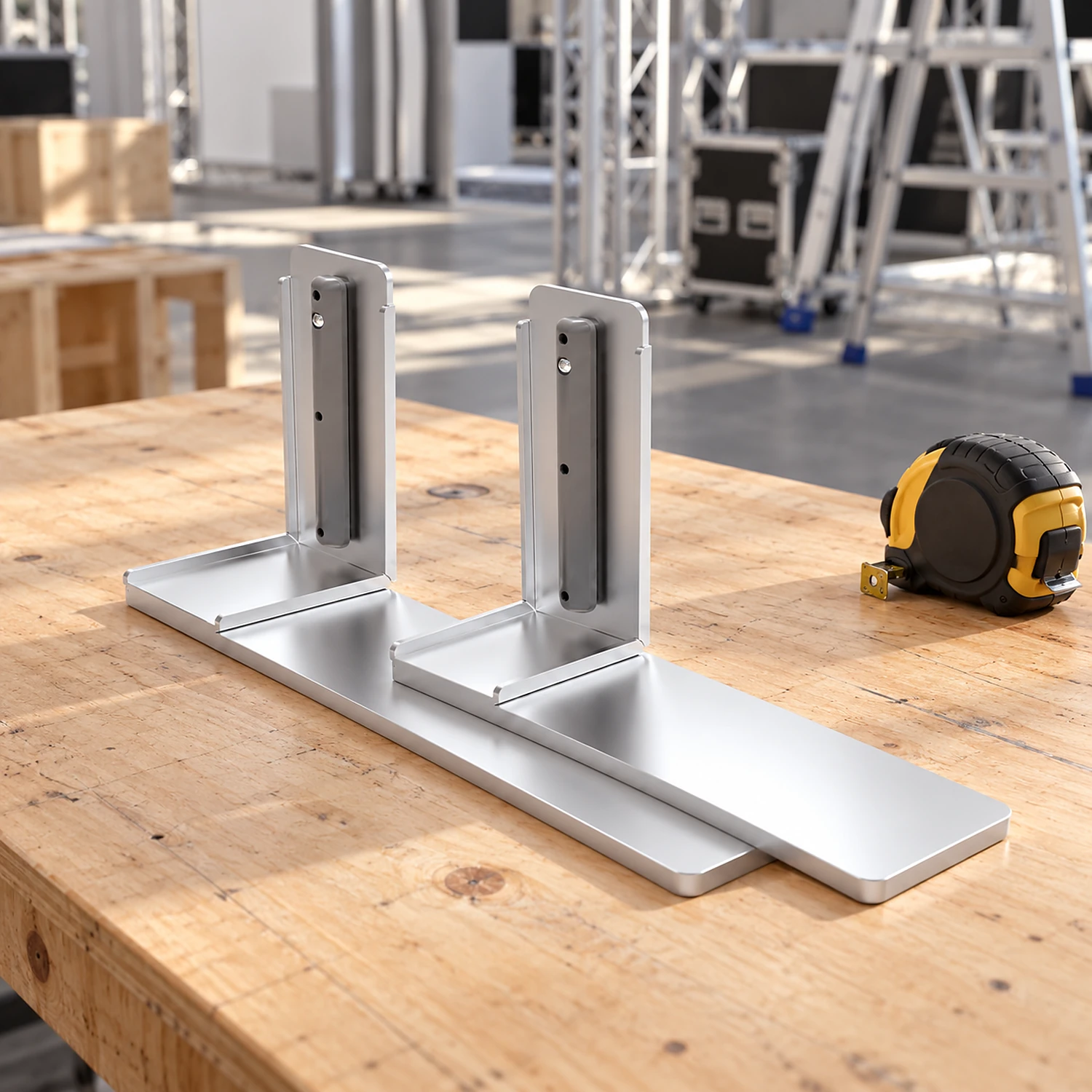 Pair of side half frame feet on a workbench