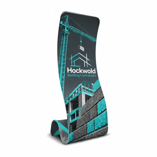 Snake Stretch Fabric Banner Stand - Double-Sided, shown with example artwork