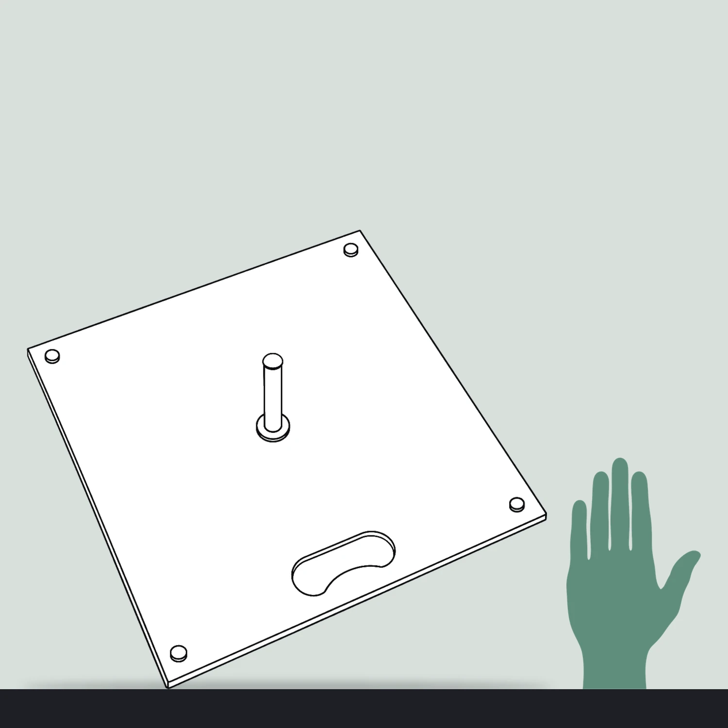 Square flag base 12.5kg size compared with a hand