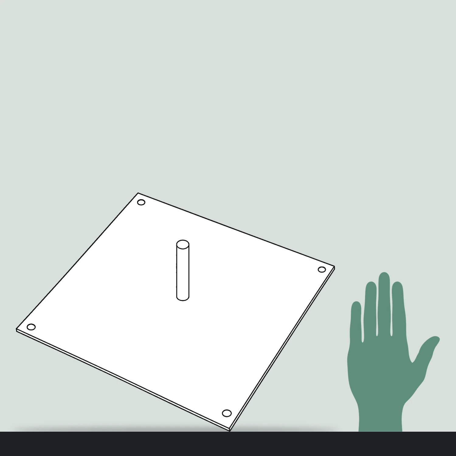 Square flag base 7.5kg size compared with a hand
