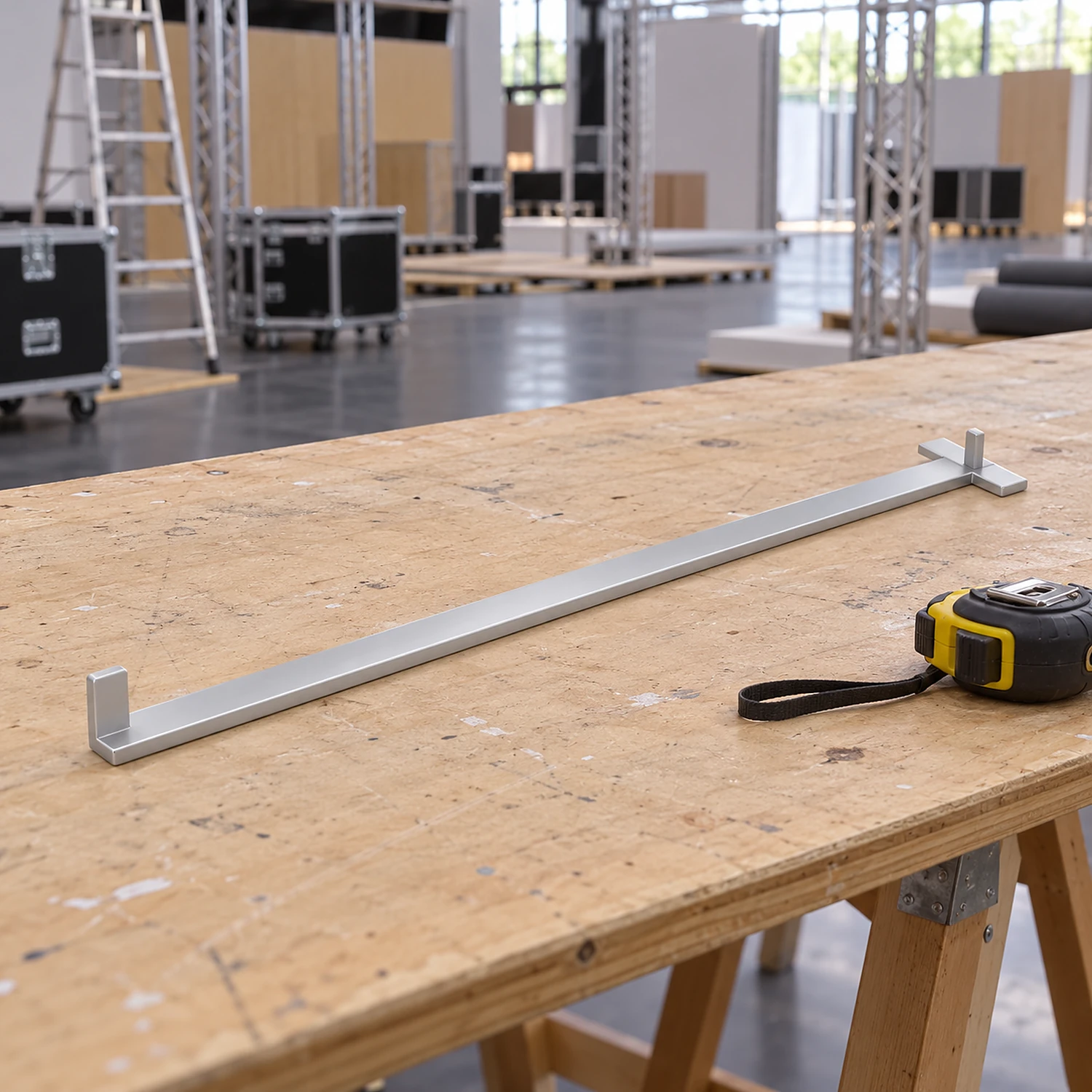 Storeroom door kit bar on a trestle table