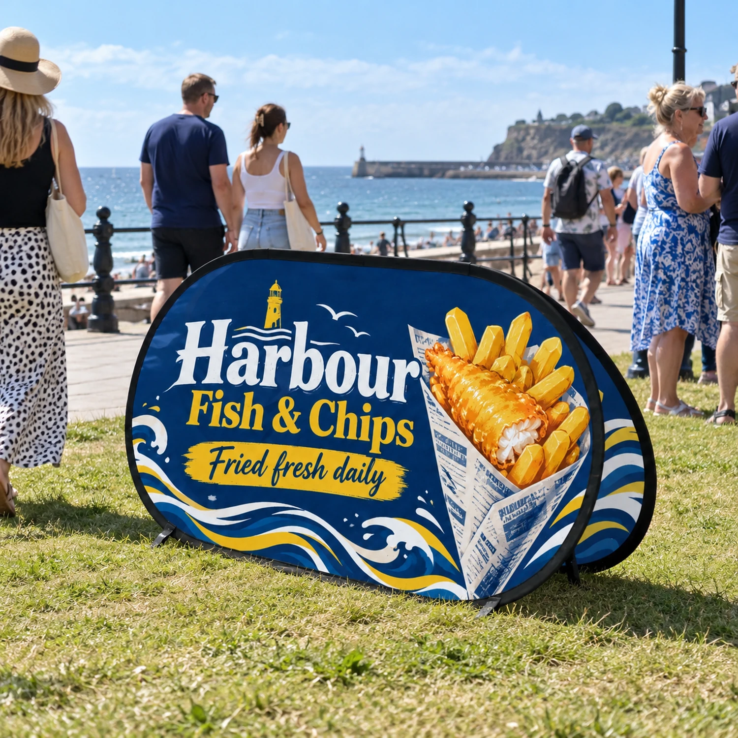 Stowaway Pop Out Banner 2.02m x 1m in use at an event