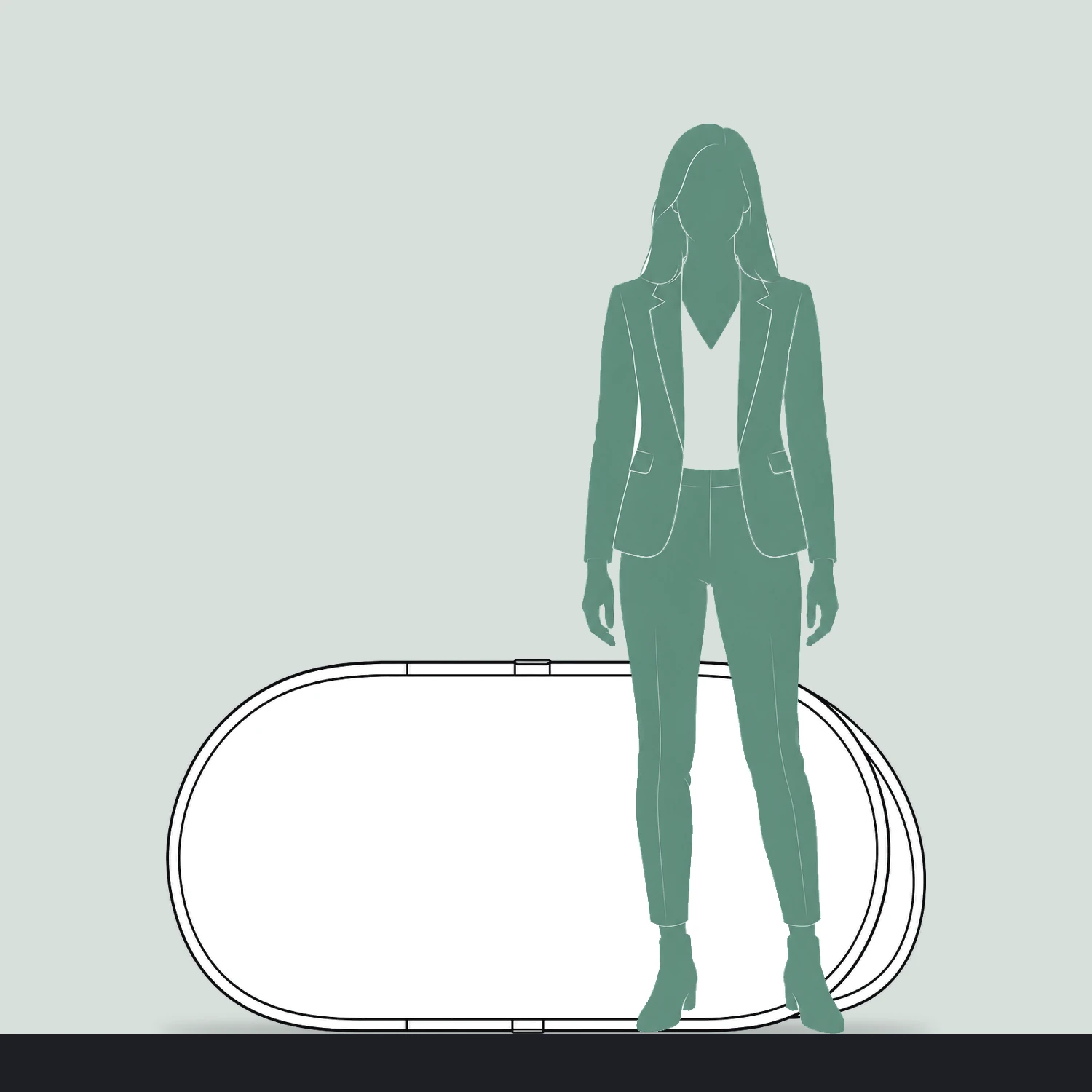 Stowaway Pop Out Banner 1.42m x 700mm size compared with a person
