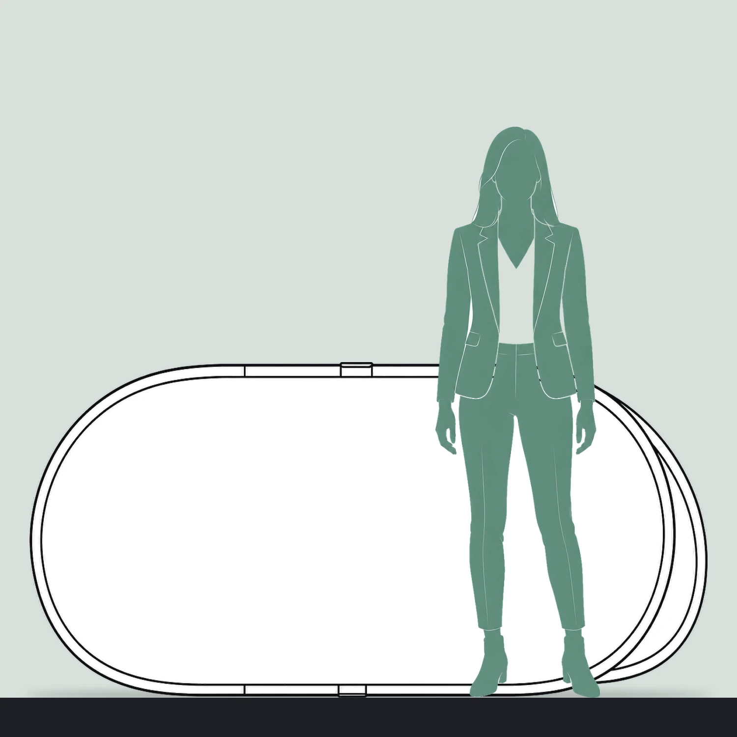 Stowaway Pop Out Banner 2.02m x 1m size compared with a person