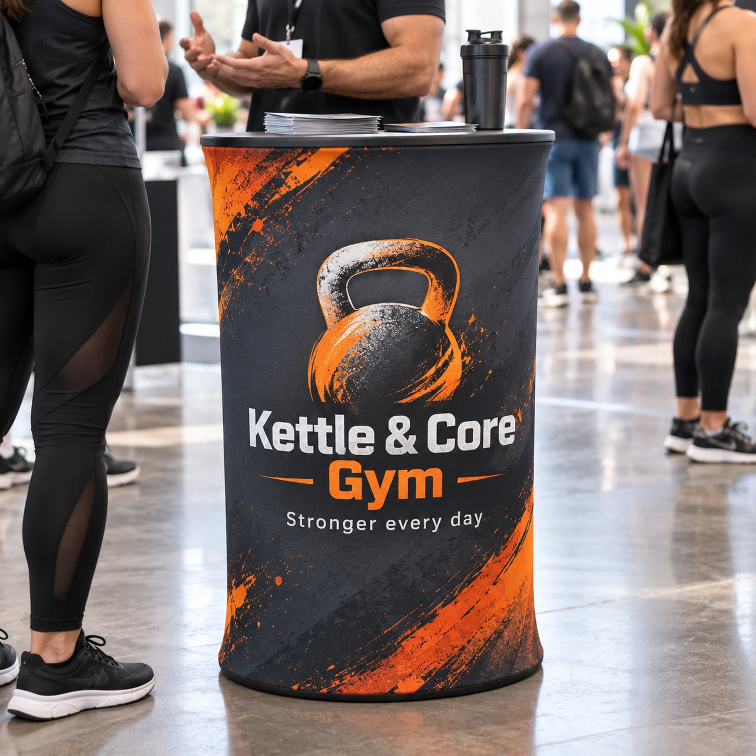 Stretch Fabric Oval Counter at an event