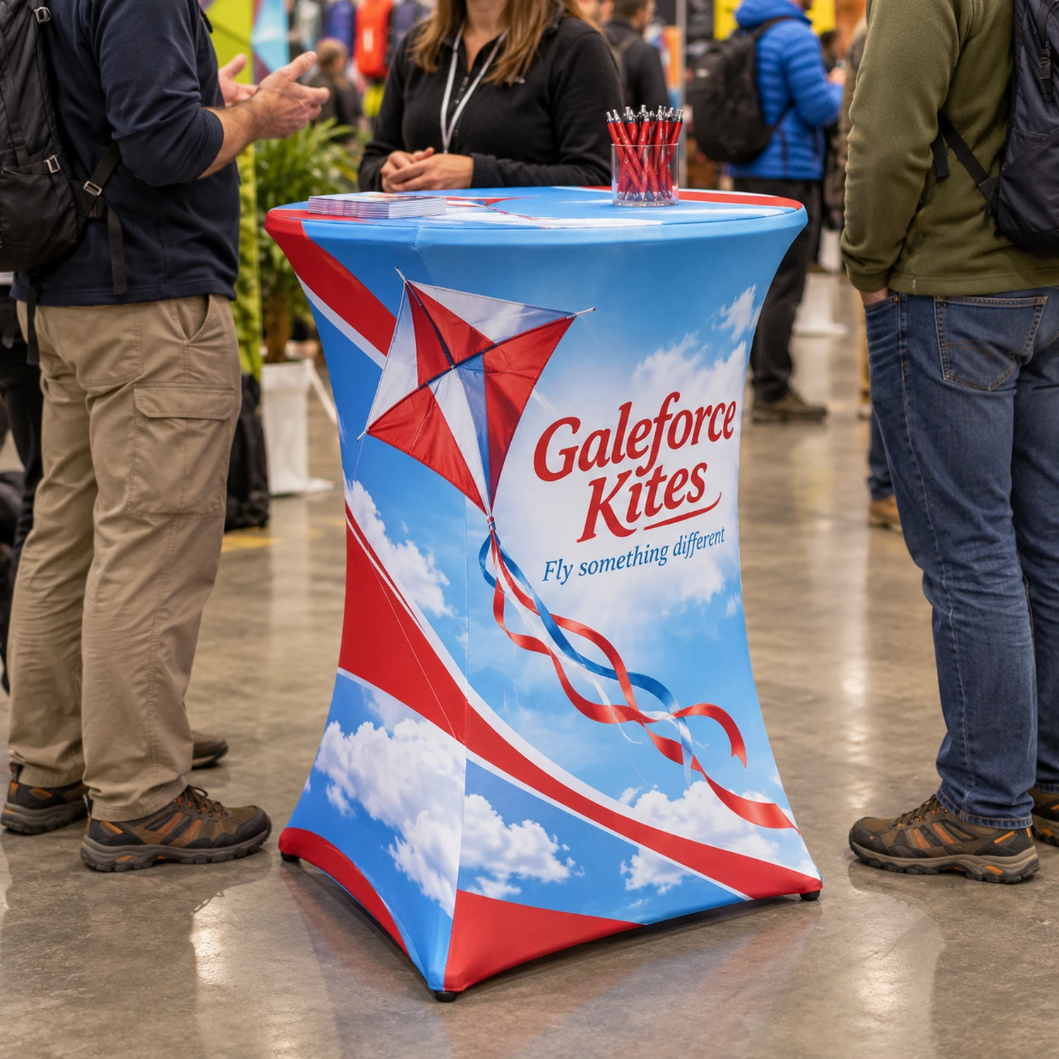 Stretch Fabric Poseur Table - Fully Enclosed at an event