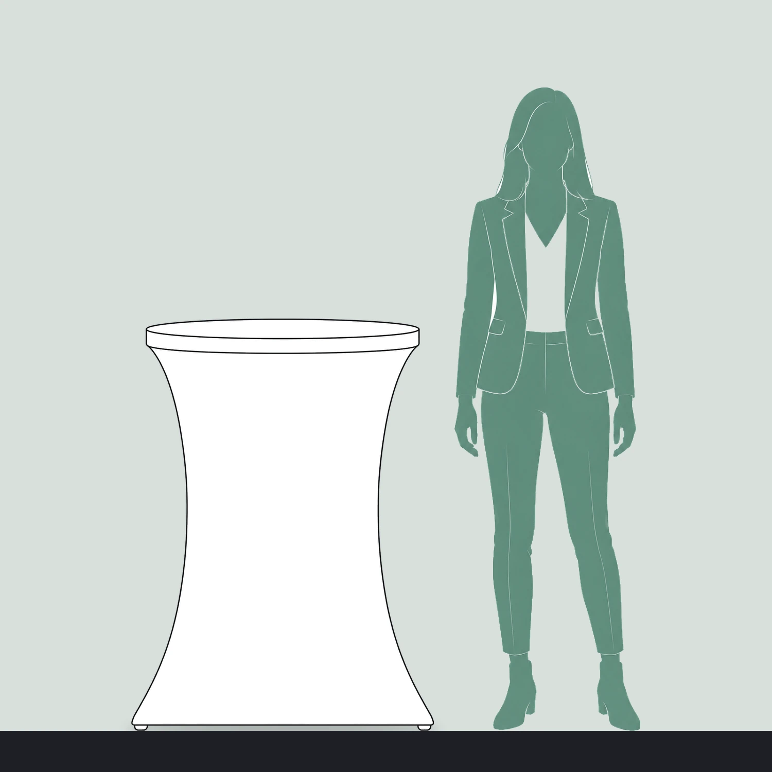 Stretch Fabric Poseur Table - Fully Enclosed size compared with a person