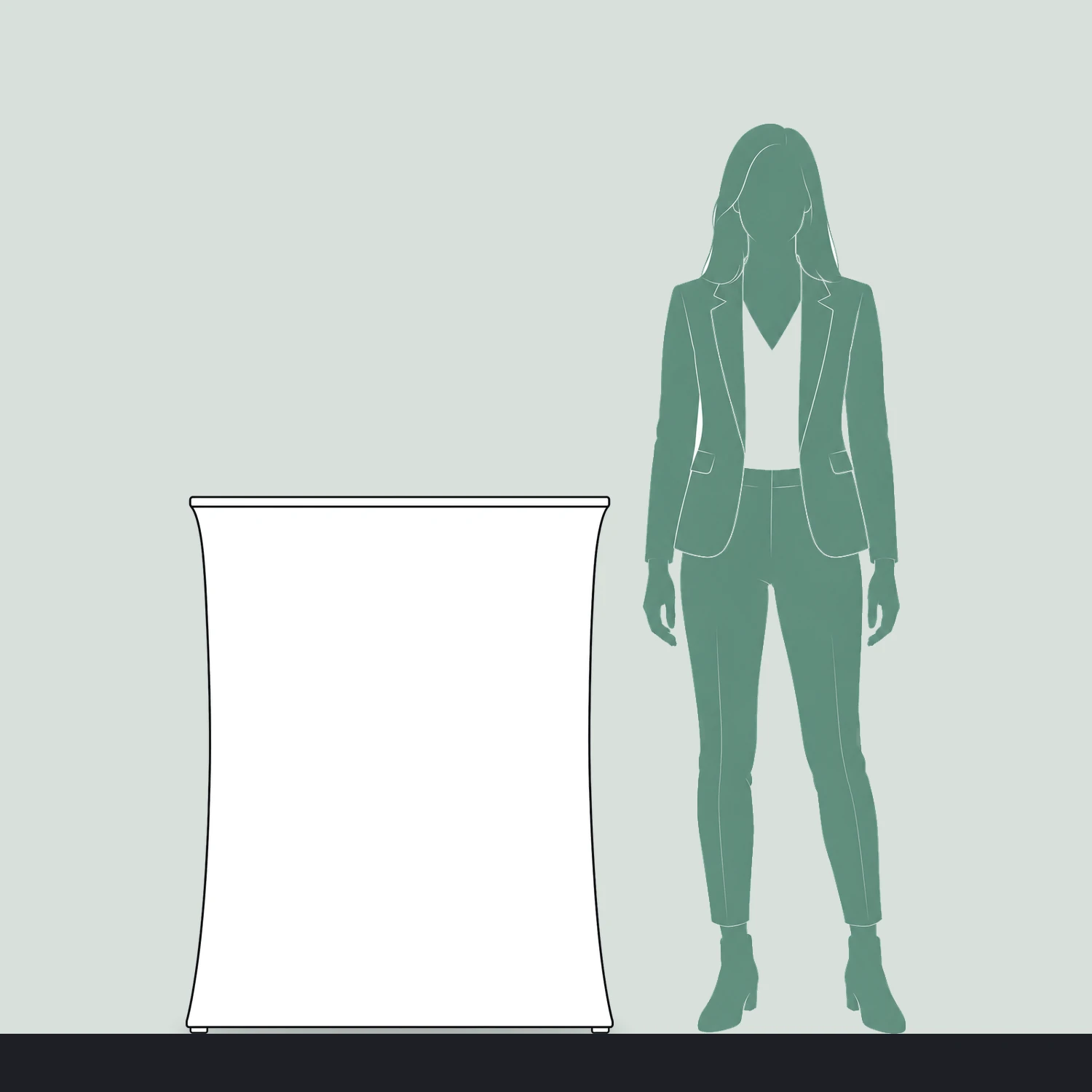 Stretch Fabric Rectangle Counter with Rear Opening size compared with a person