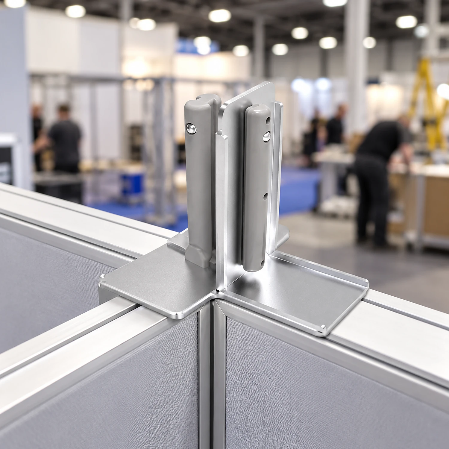 T-shape connector joining the tops of three fabric frames