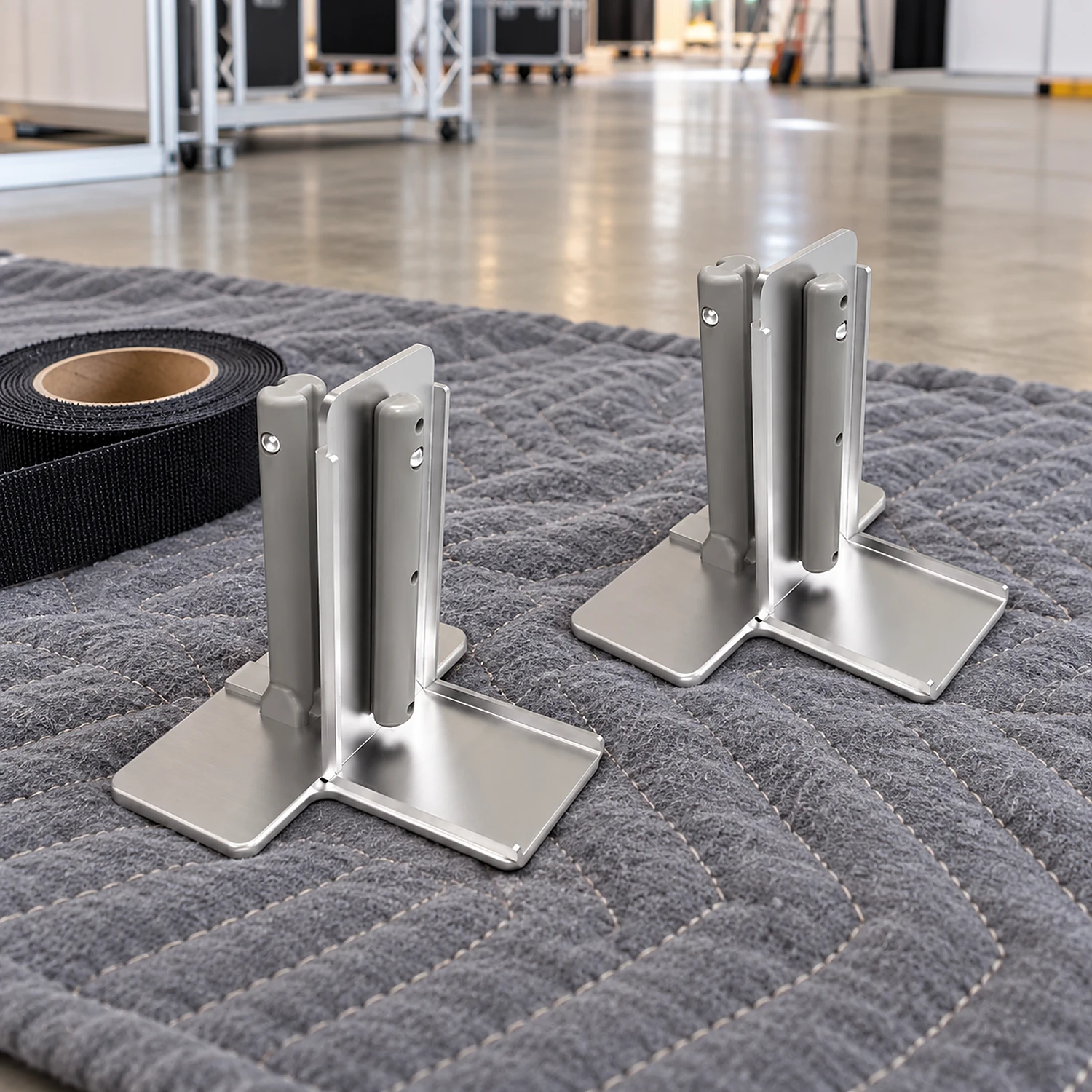 Both T-shape connector pieces on a moving blanket during build-up