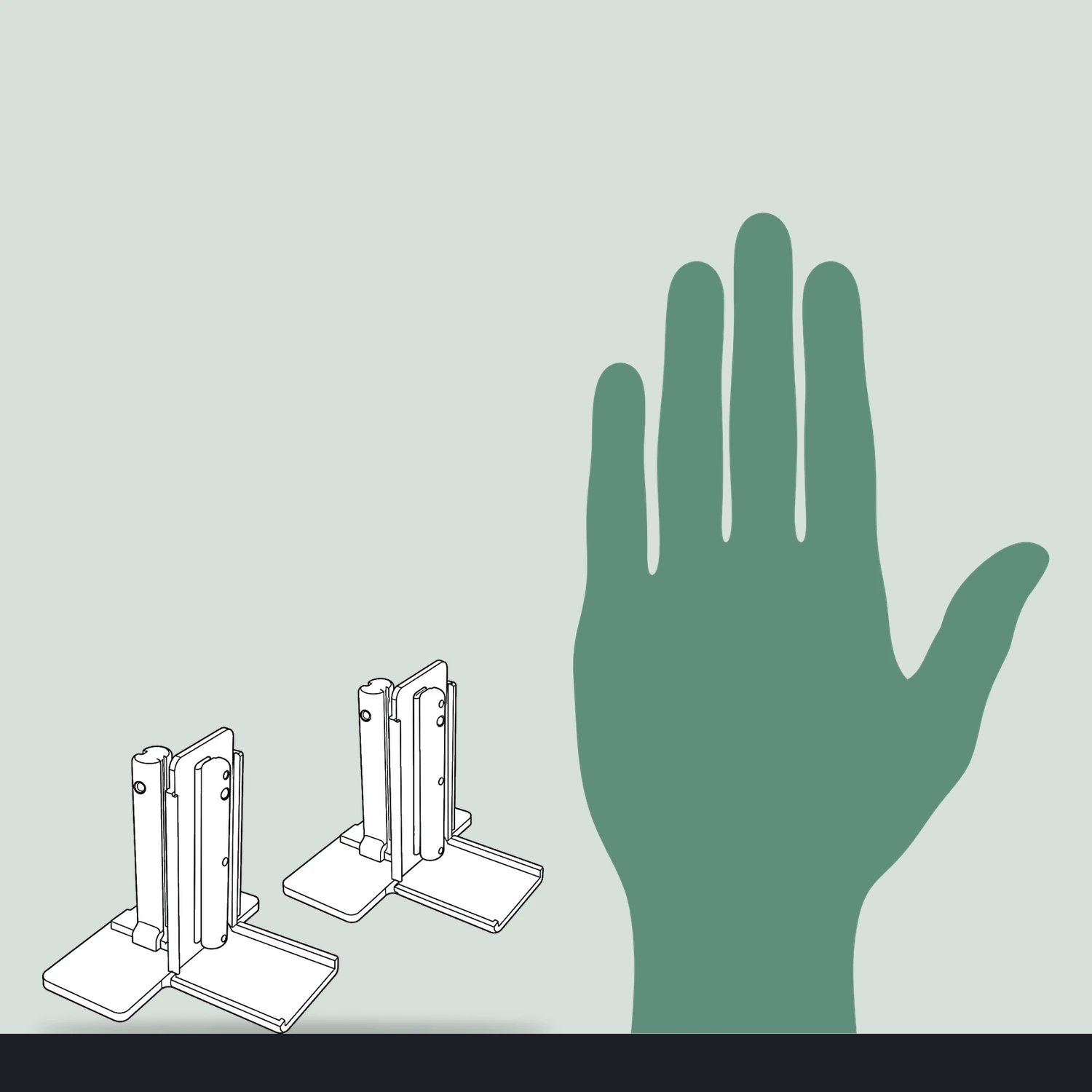 T-shape connector size compared with a hand