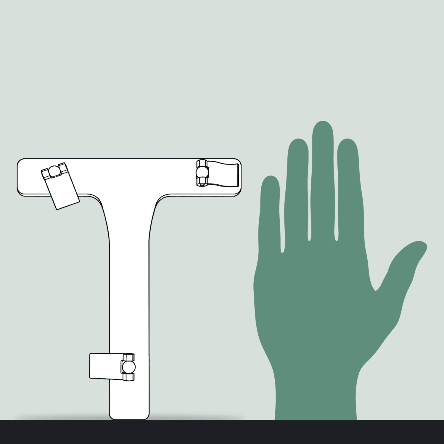 T-shape connector size compared with a hand