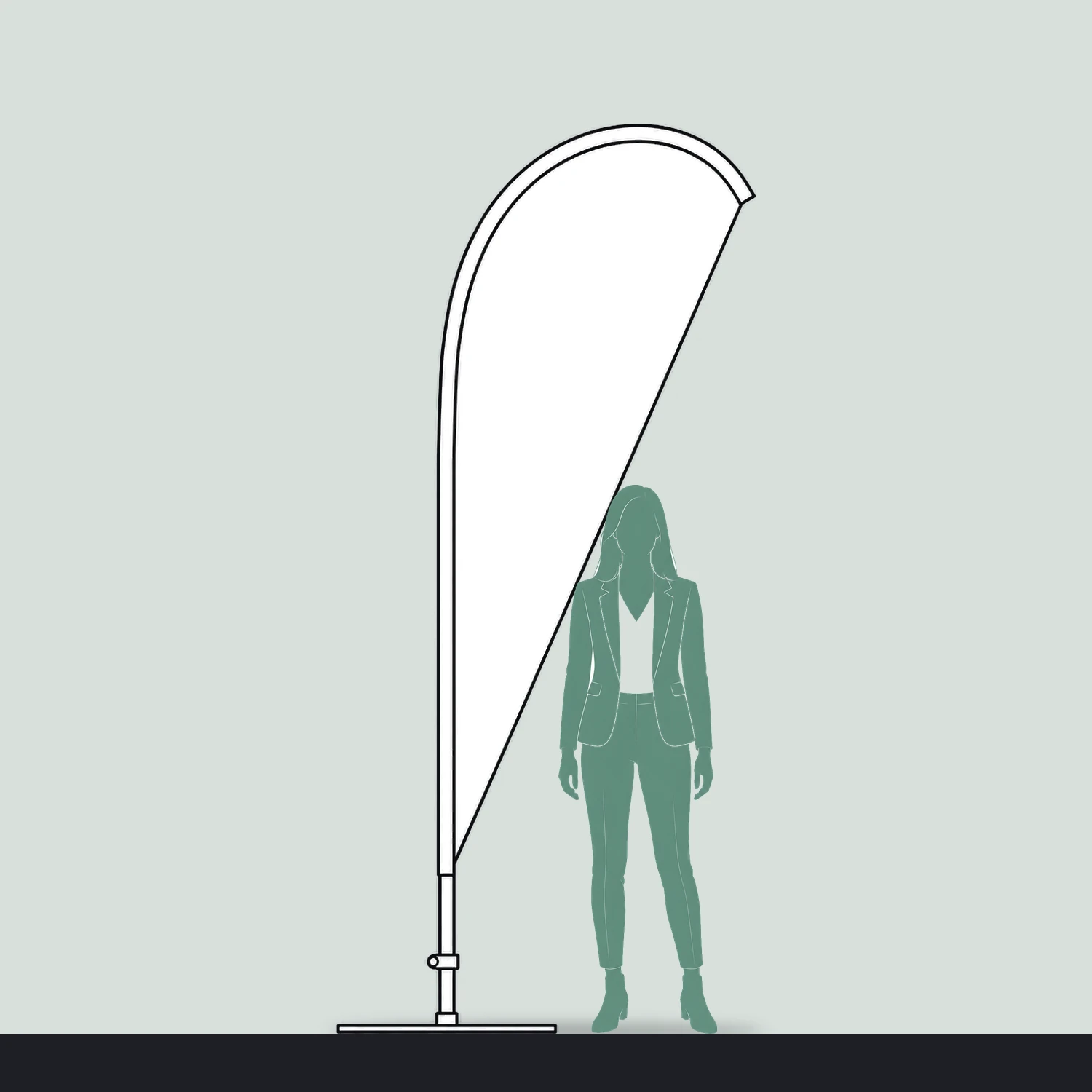Teardrop Flag Medium, 2.82m Tall size compared with a person