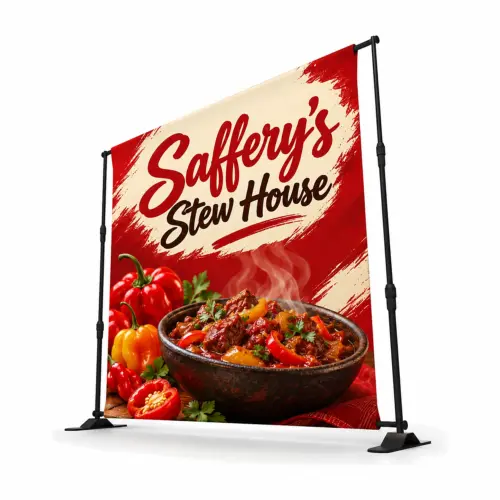 Torque Banner Stand 2.4m x 2.4m with Fabric Graphic - Double-Sided, shown with example artwork