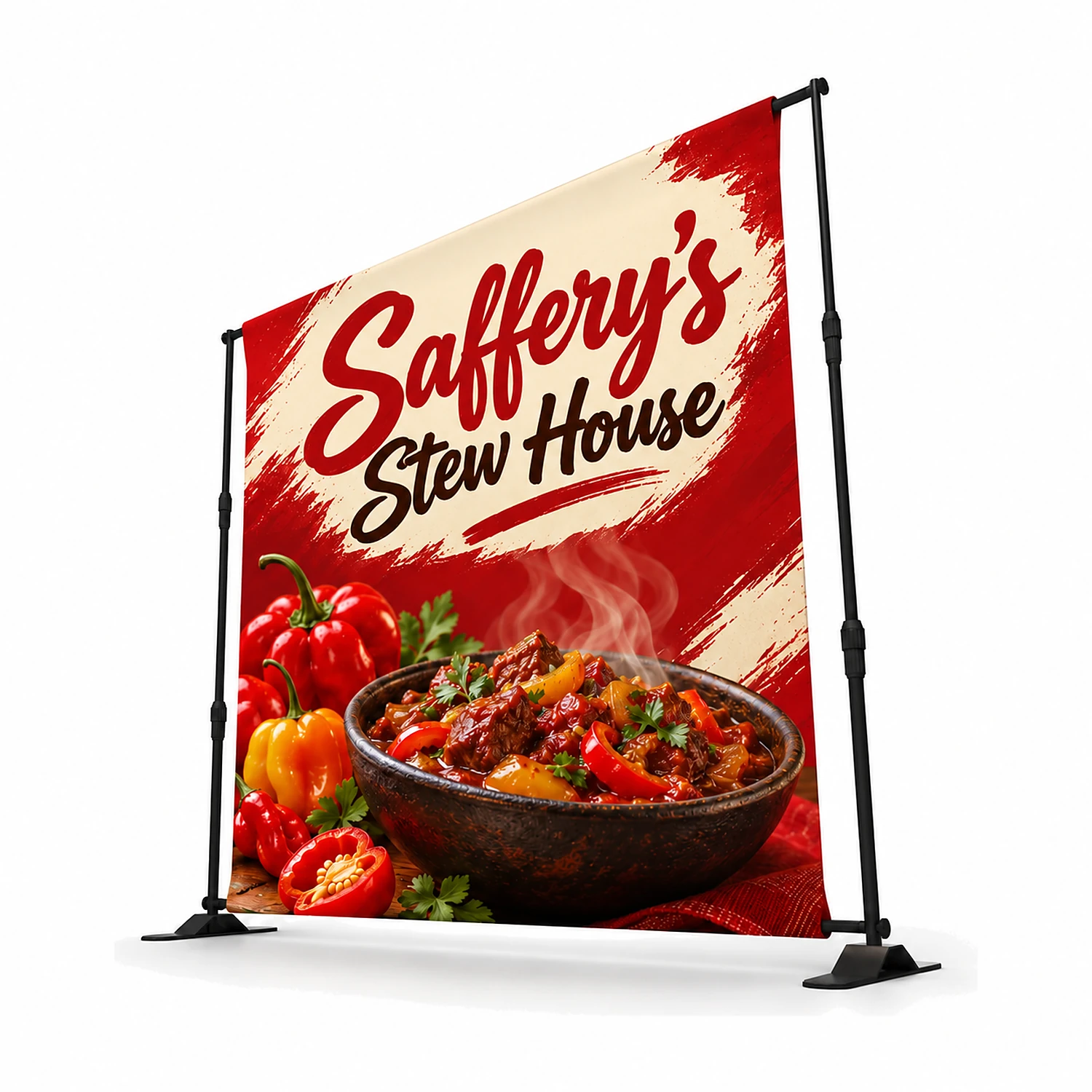 Torque Banner Stand 2.4m x 2.4m with Fabric Graphic - Double-Sided, shown with example artwork