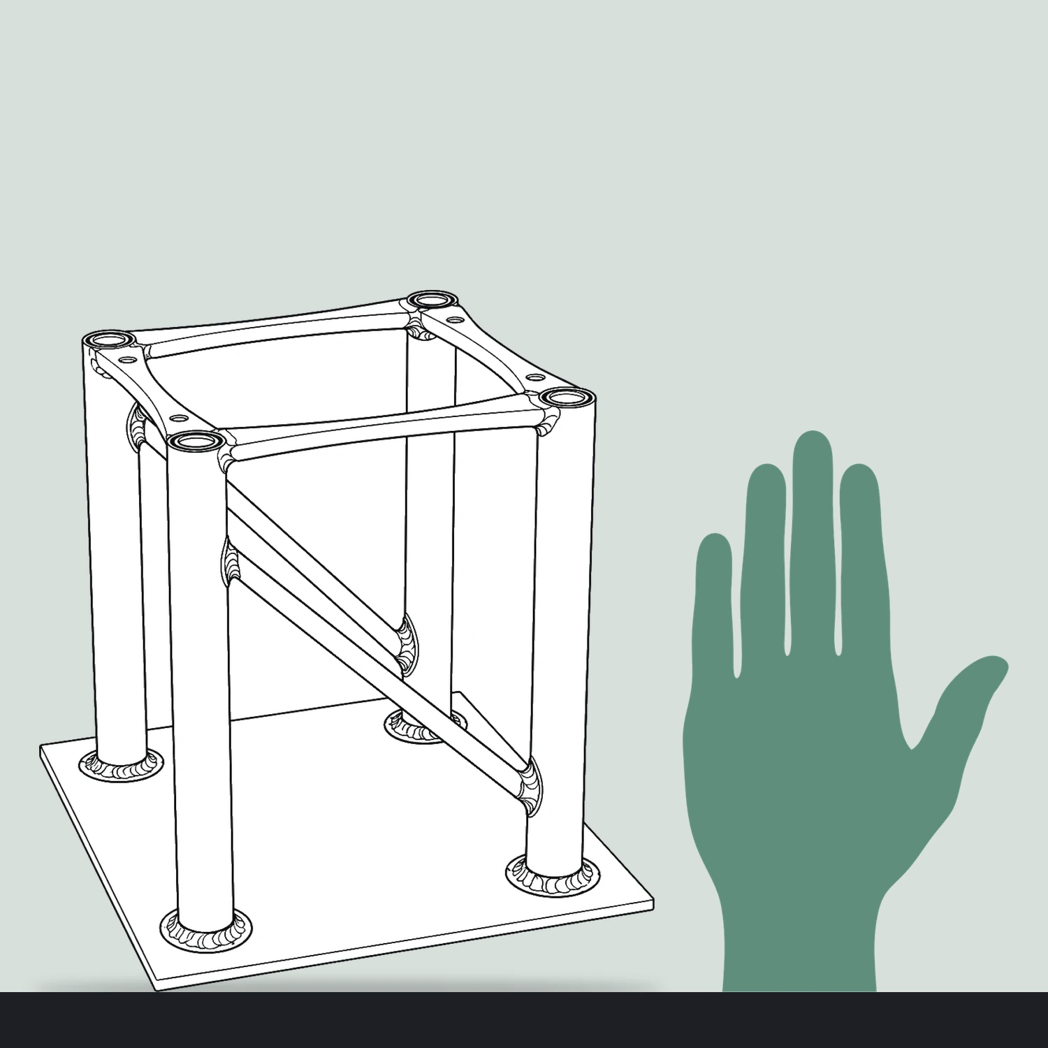 Truss 250mm base section size compared with a hand