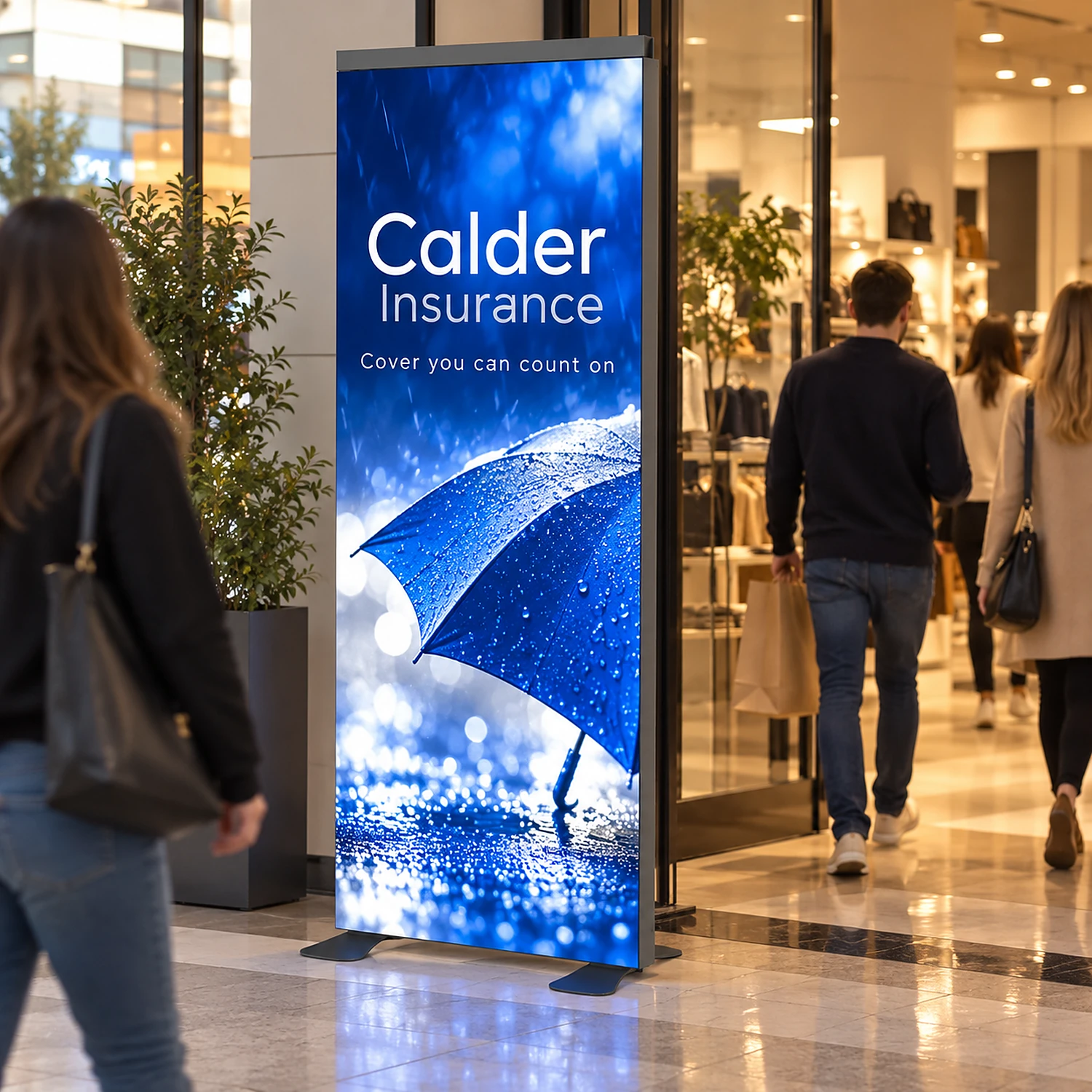 Tall backlit LED lightbox module in use in a shopping centre