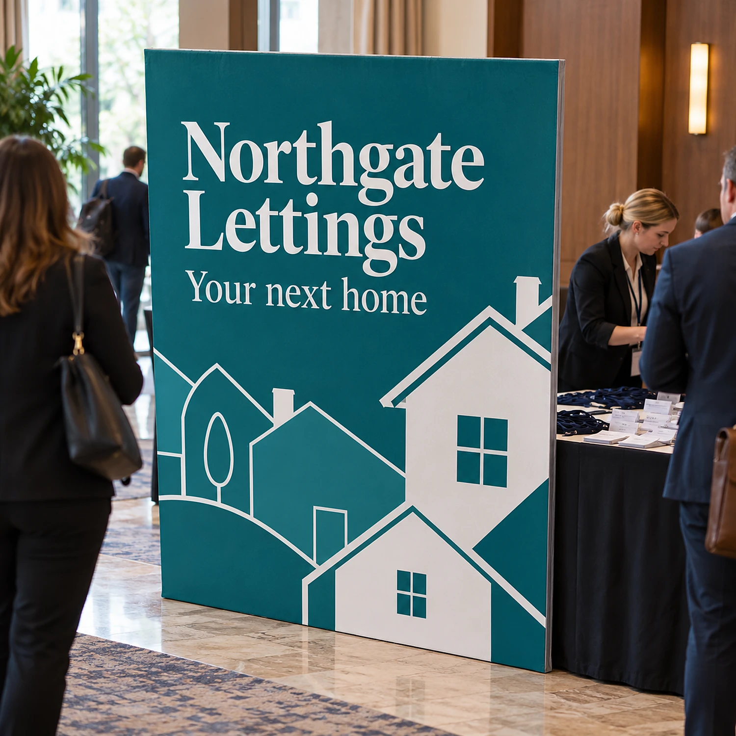 Modular fabric wall module in use at a conference