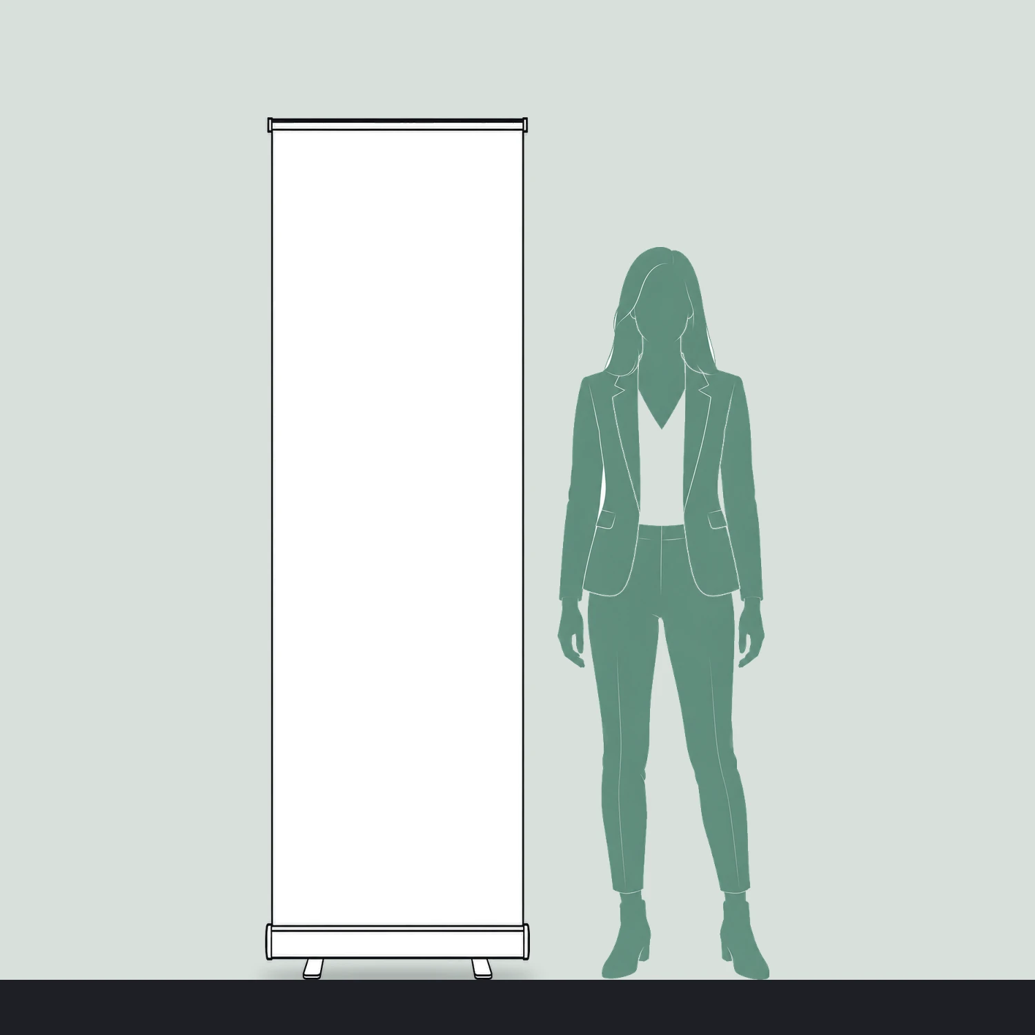 Wasp Roller Banner 600mm Wide, 2m Tall Graphic size compared with a person