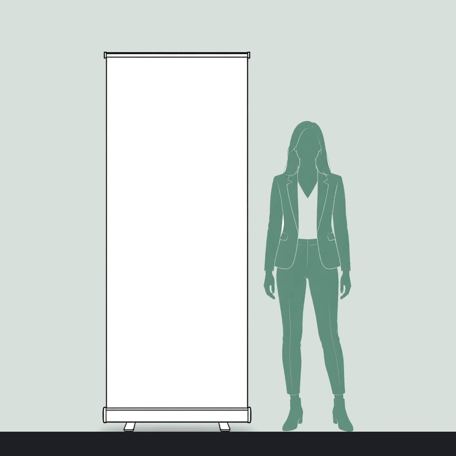 Wasp Roller Banner 800mm Wide size compared with a person