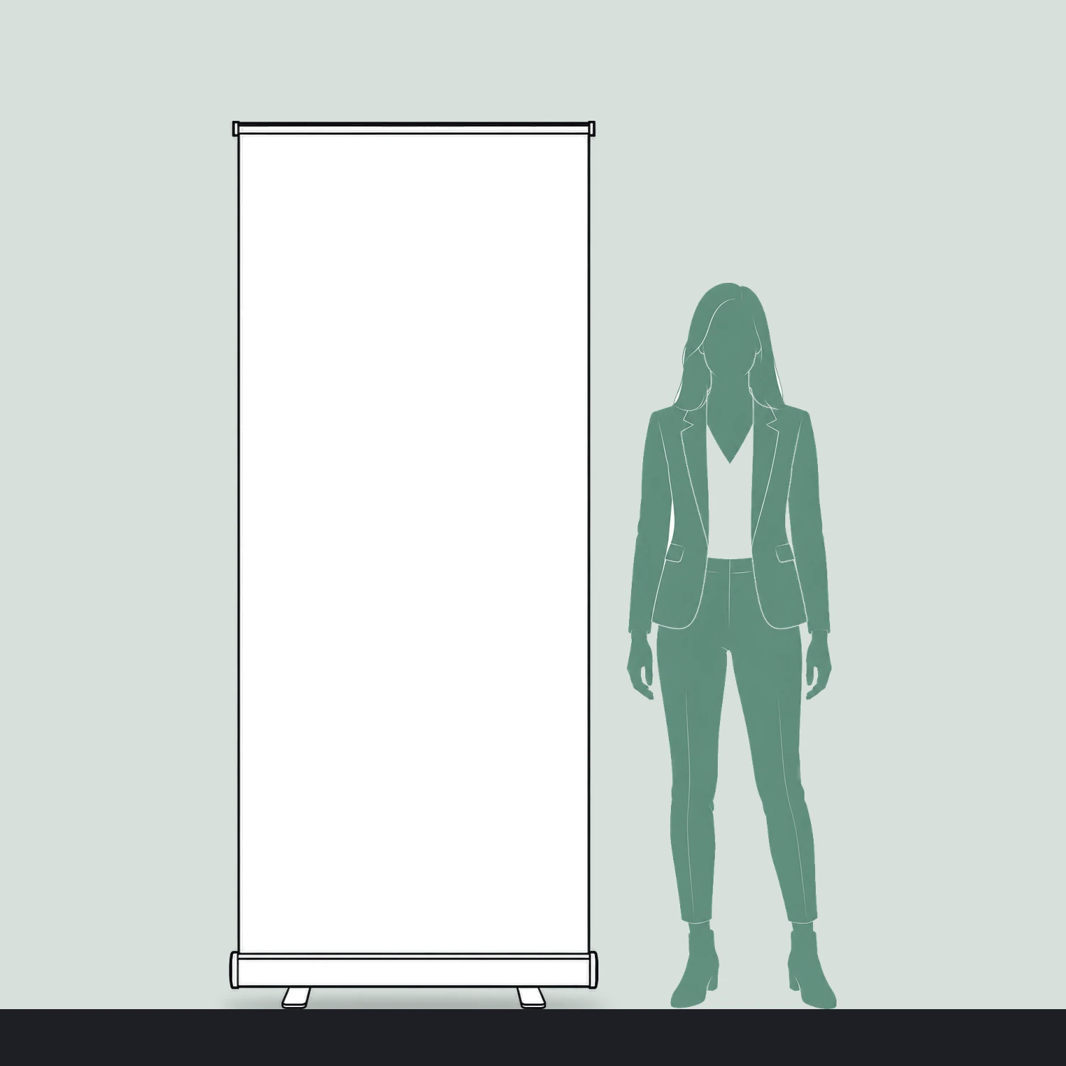 Wasp Roller Banner 850mm Wide size compared with a person