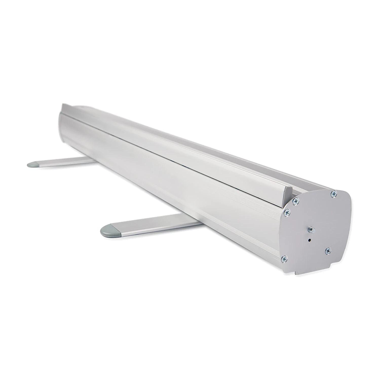 Roller banner cassette with twist-out feet