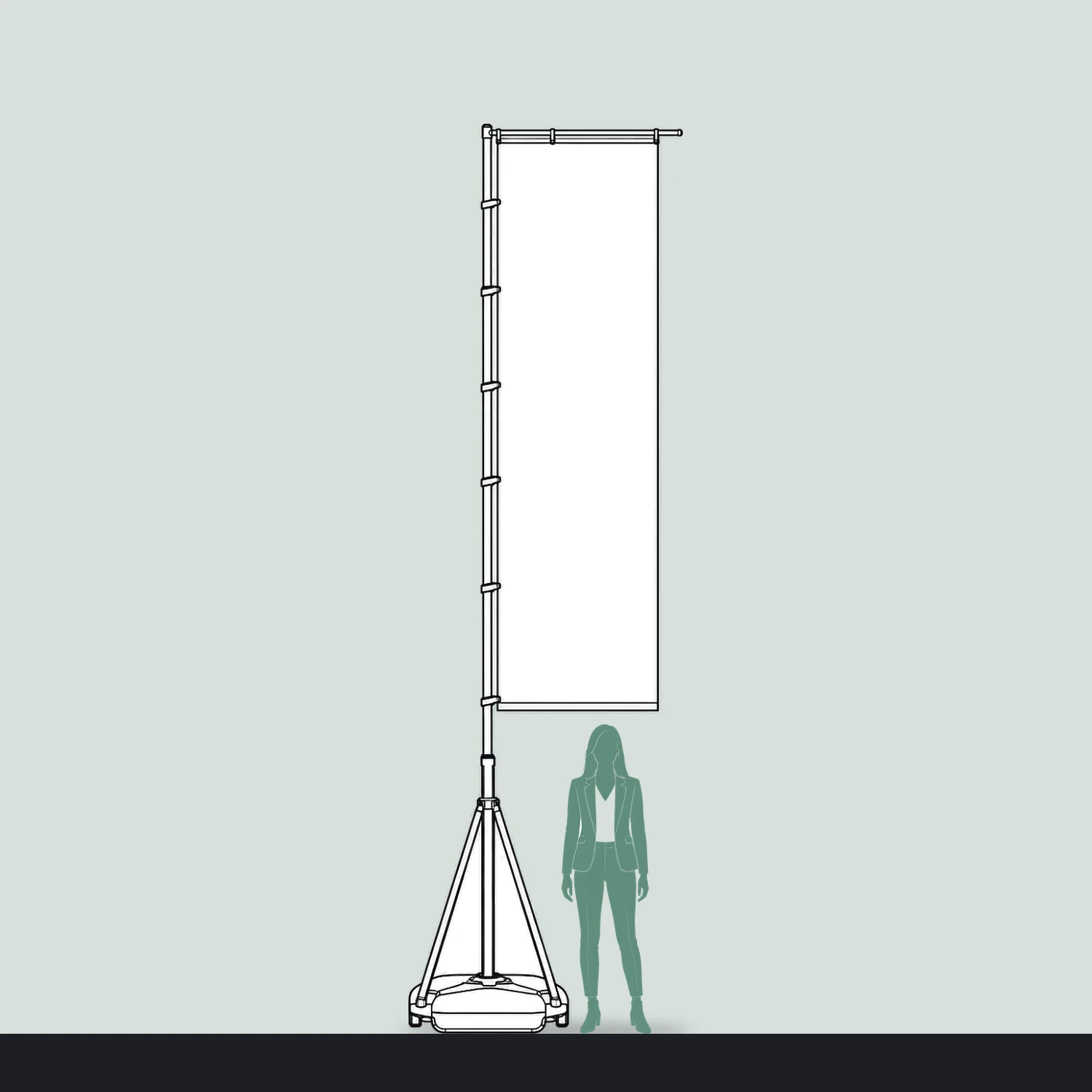 Wind Dancer Telescopic Flag Pole and Flag size compared with a person