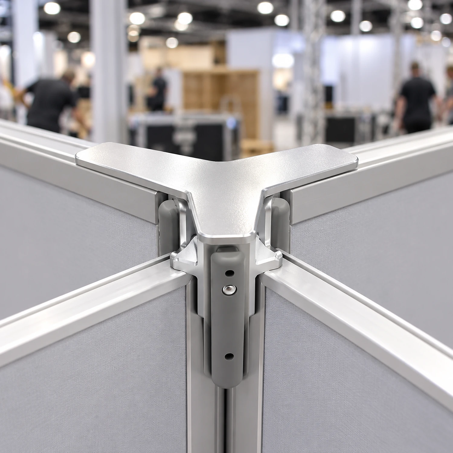 Y-shape connector joining the tops of three fabric frames