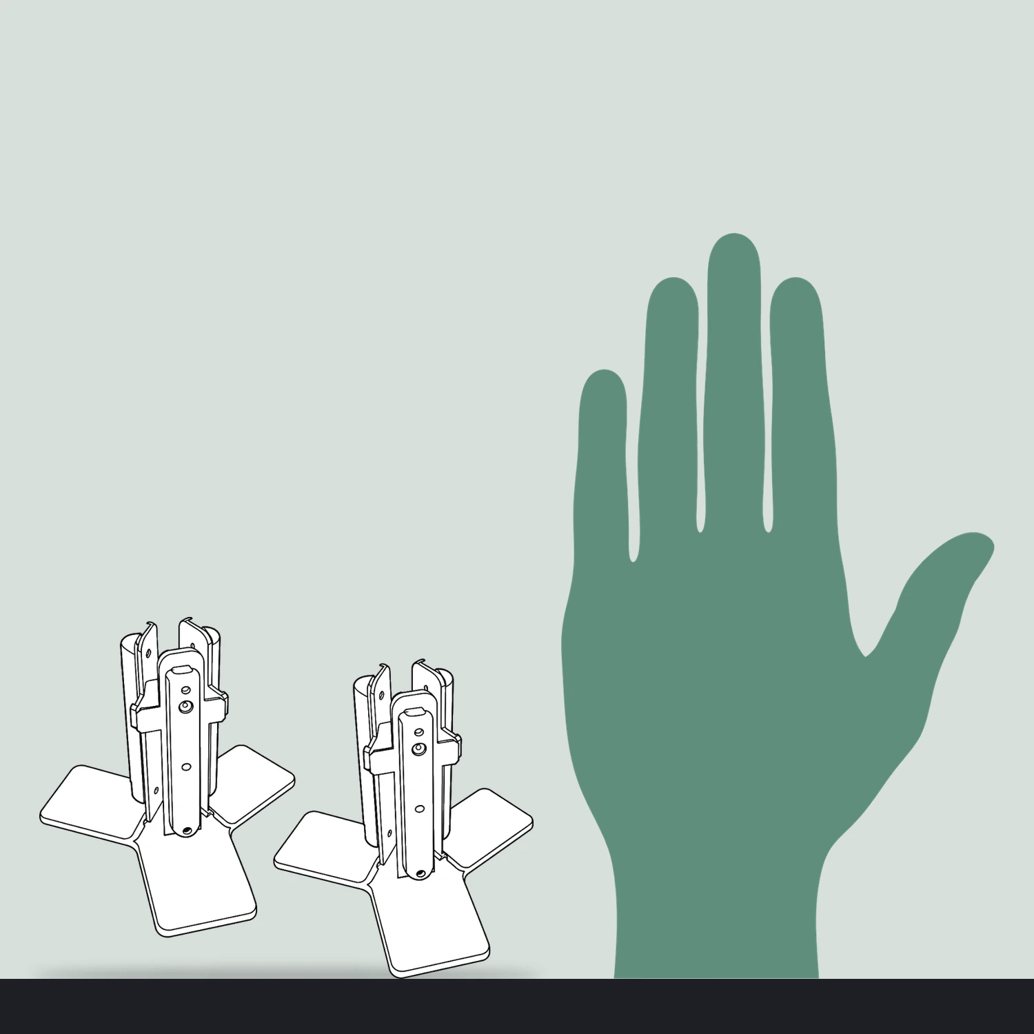 Y-shape connector size compared with a hand