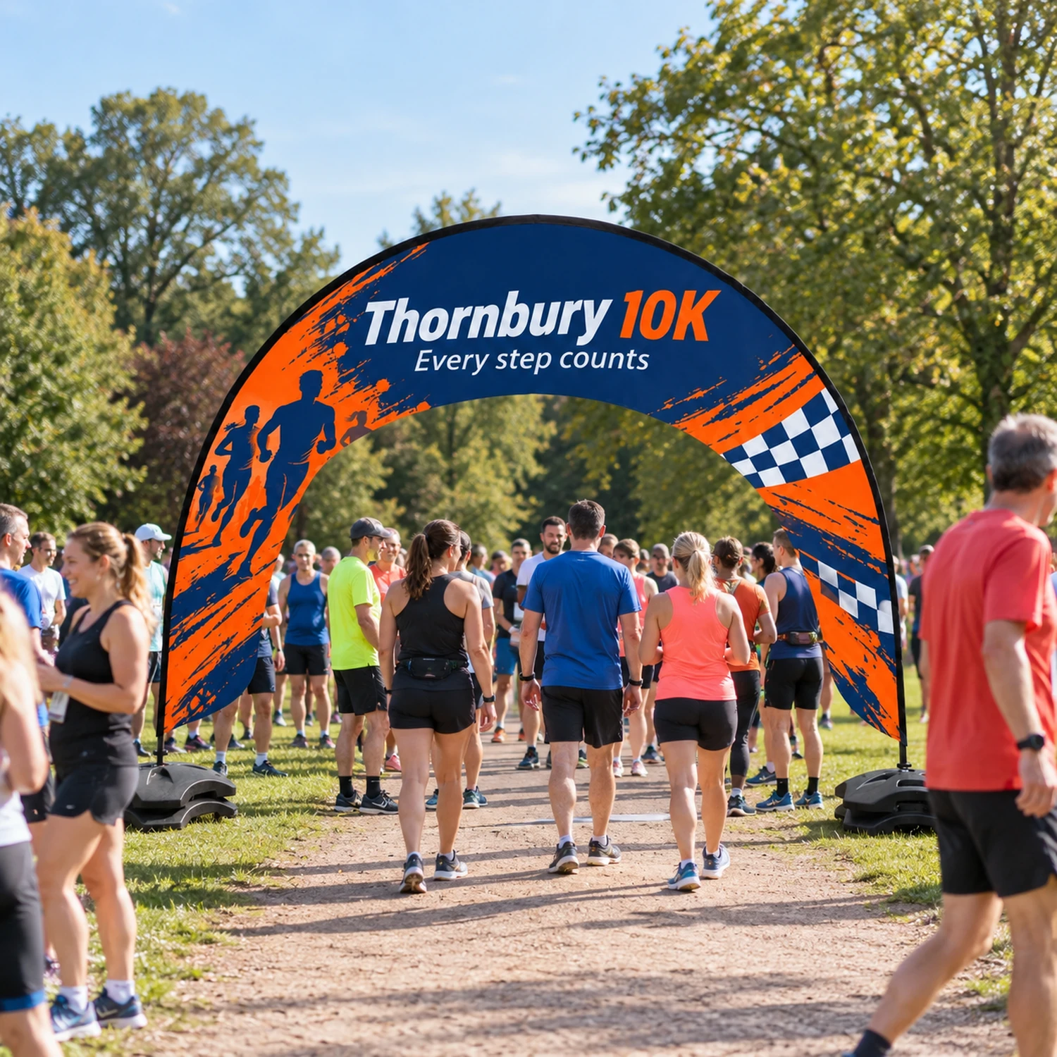 Zoom+ Arch Flag, 4m x 3m in use at an event