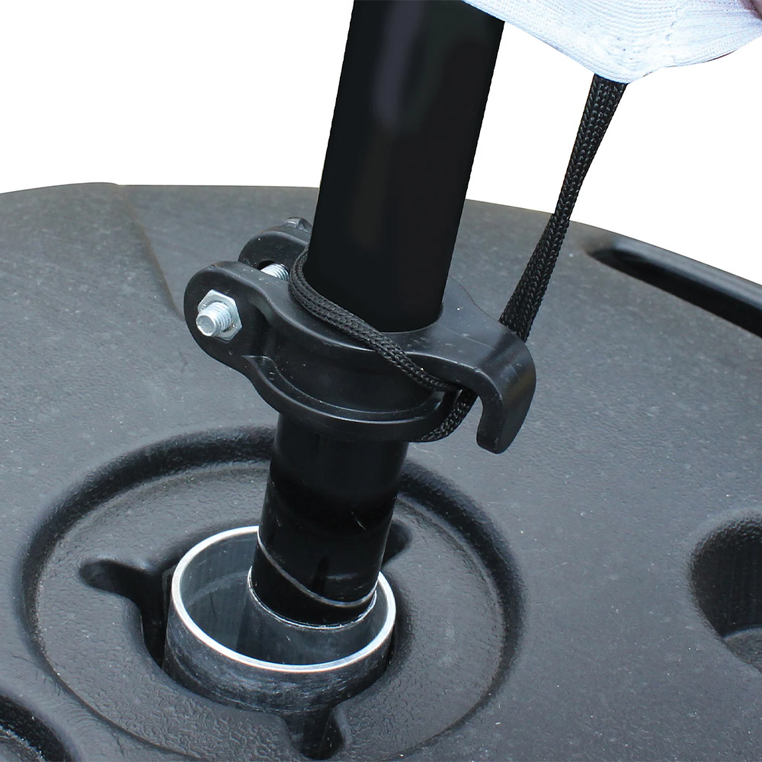 Arch pole fitted into the base socket with clamp