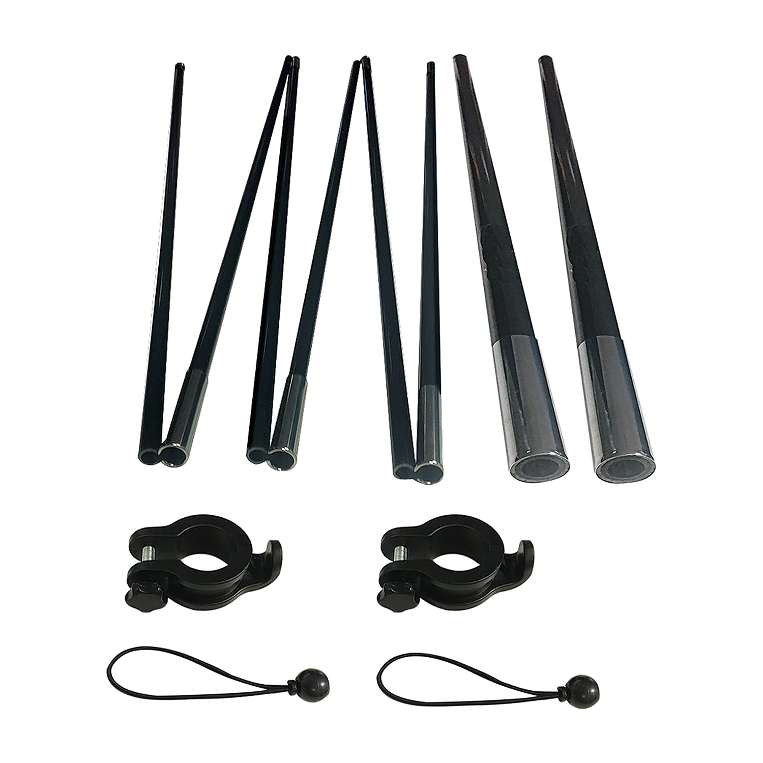 Arch pole sections, clamps and bungee cords