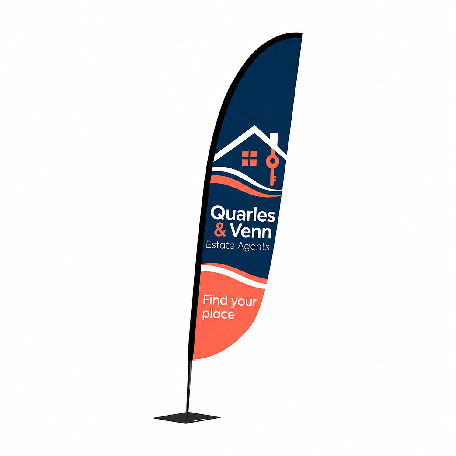 Zoom+ Crest Flag Extra Large, 4.9m Tall - Single-Sided, shown with example artwork