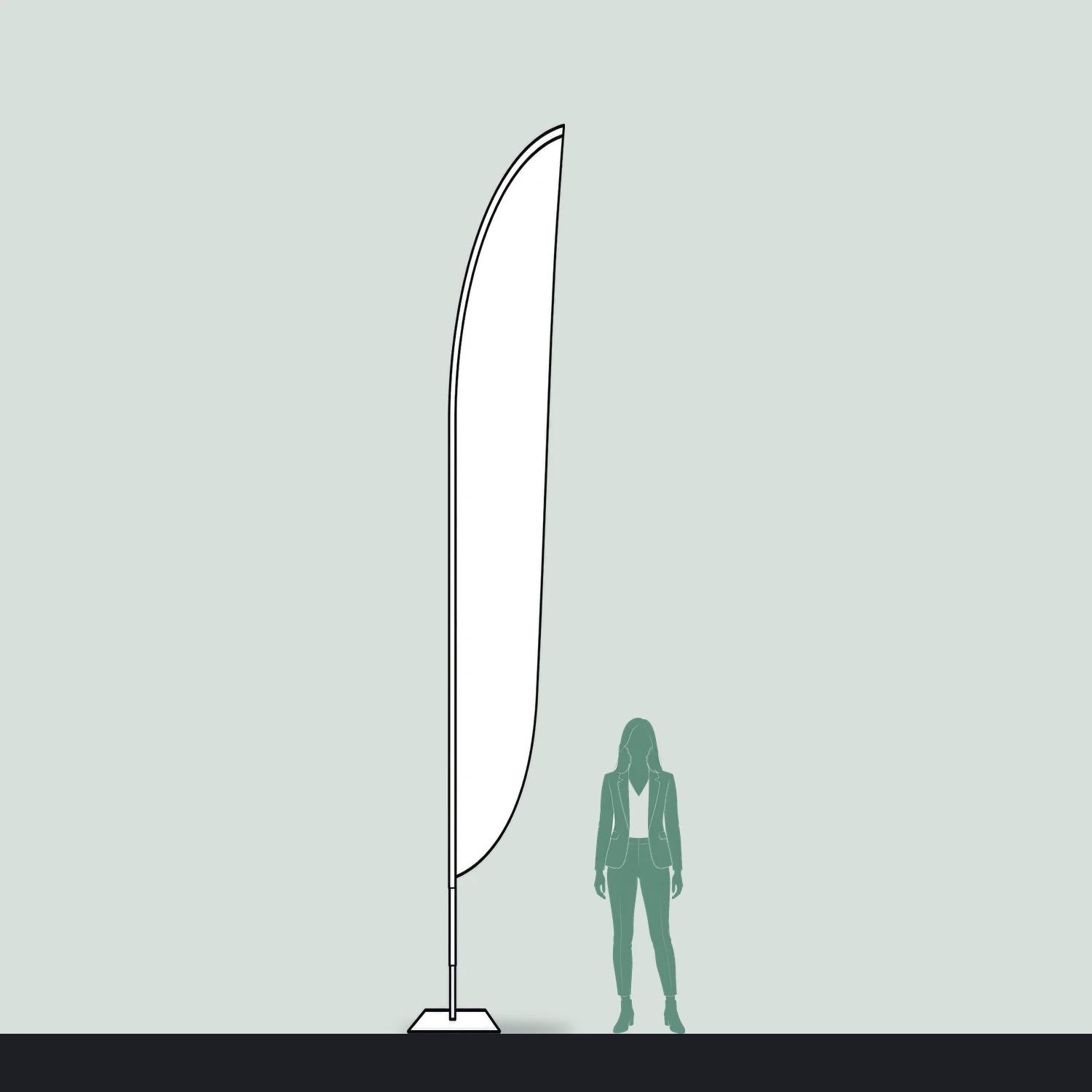 Zoom+ Crest Flag Extra Large, 4.9m Tall size compared with a person