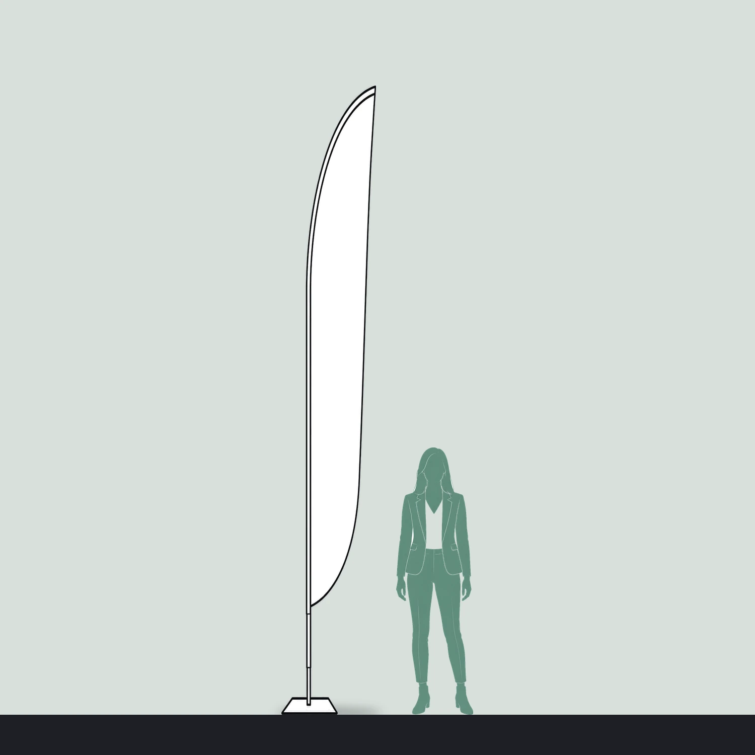 Zoom+ Crest Flag Large, 4m Tall size compared with a person