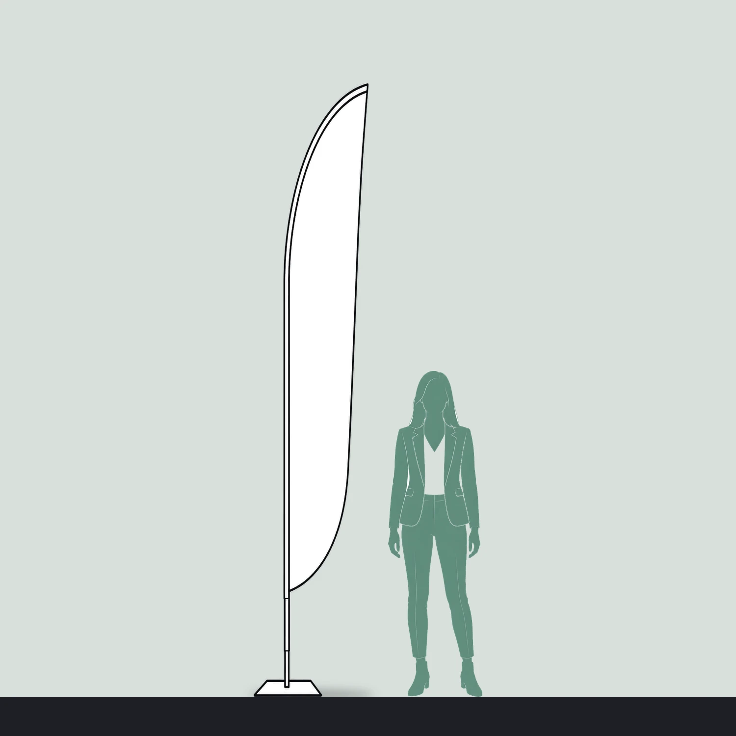 Zoom+ Crest Flag Medium, 3.2m Tall size compared with a person