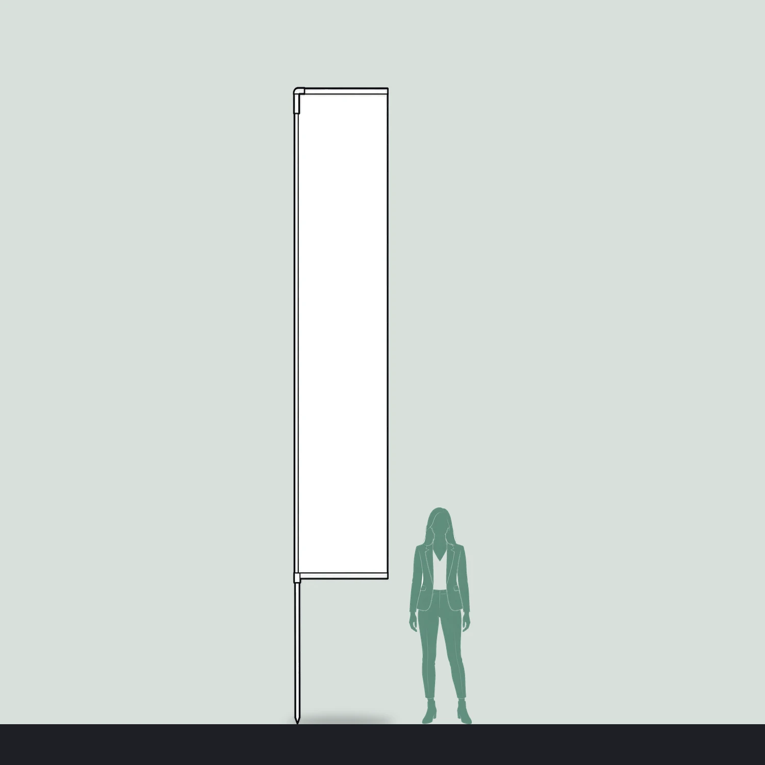 Zoom+ Edge Flag Extra Large, 5m Tall size compared with a person