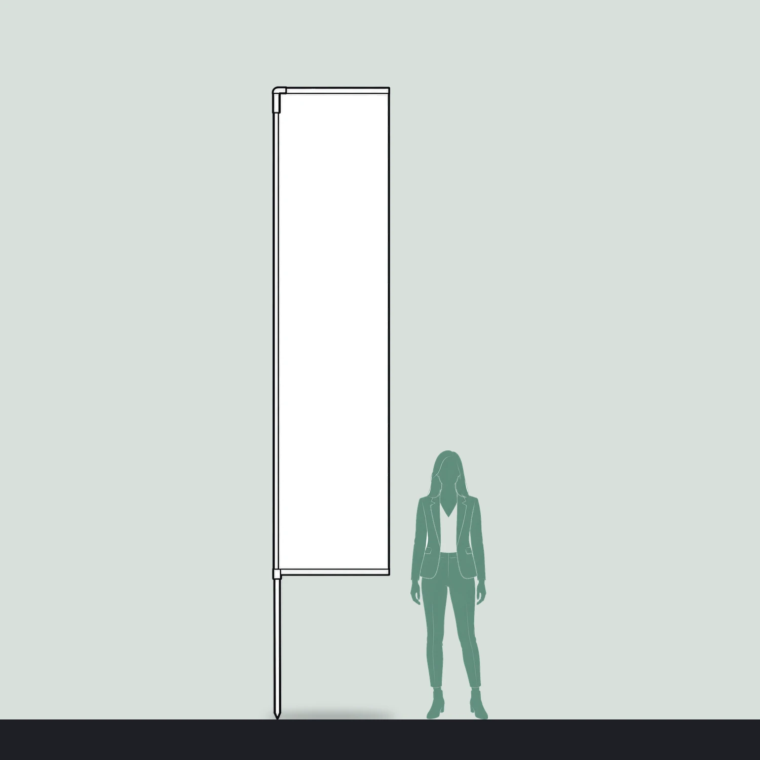 Zoom+ Edge Flag Large, 4m Tall size compared with a person