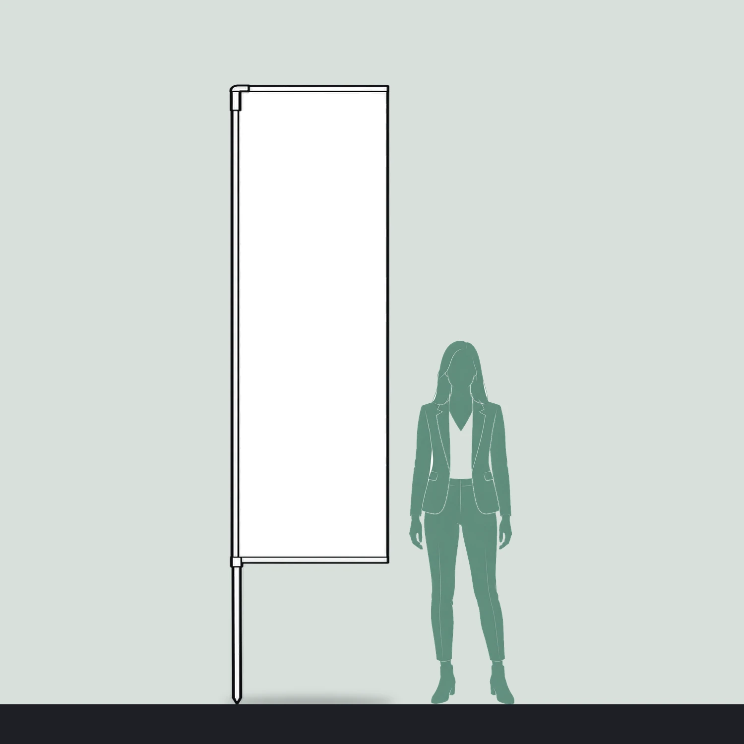 Zoom+ Edge Flag Medium, 2.9m Tall size compared with a person