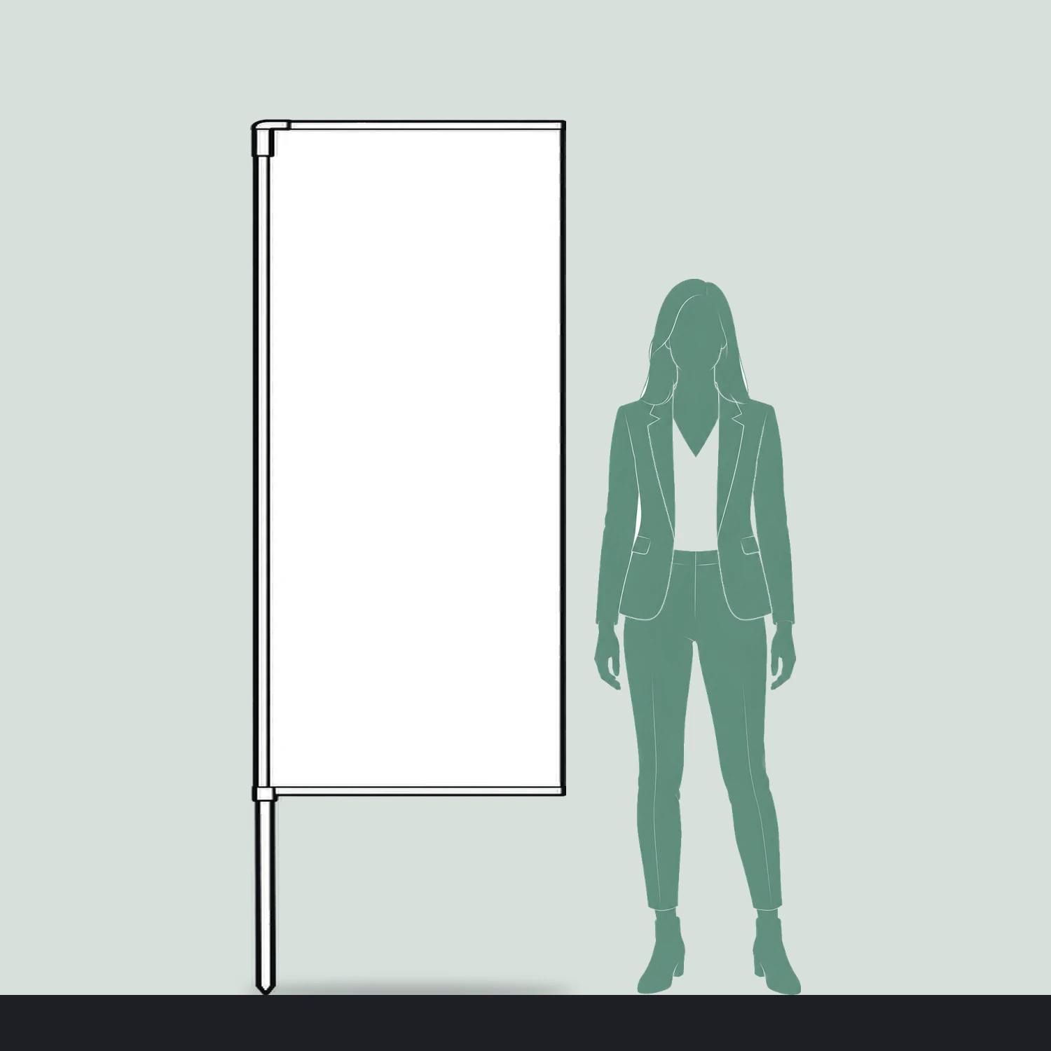 Zoom+ Edge Flag Small, 2.08m Tall size compared with a person