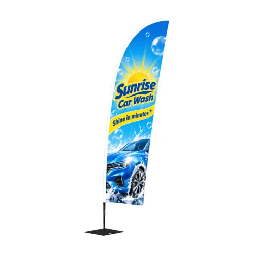 Zoom+ Feather Flag Extra Large, 4.9m Tall with example artwork