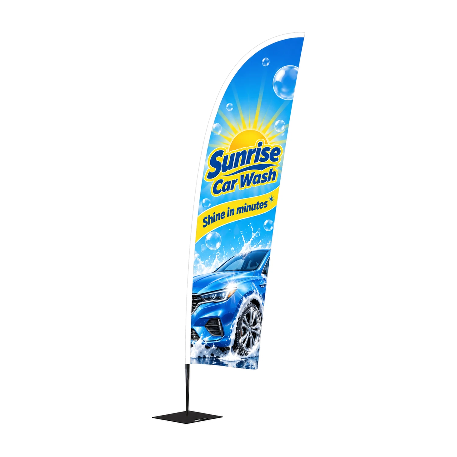 Zoom+ Feather Flag Extra Large, 4.9m Tall with example artwork