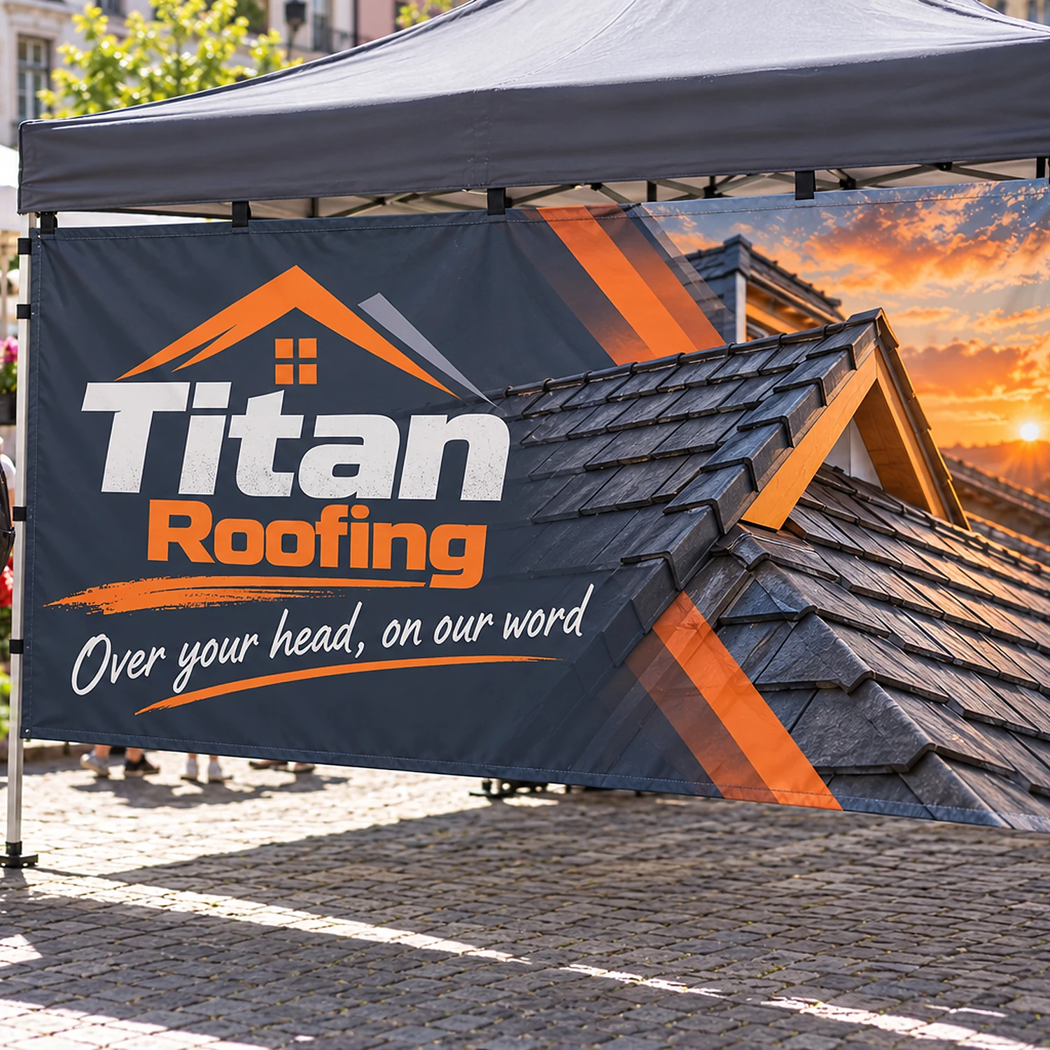 Zoom Gazebo Printed Full Wall in use at an outdoor market